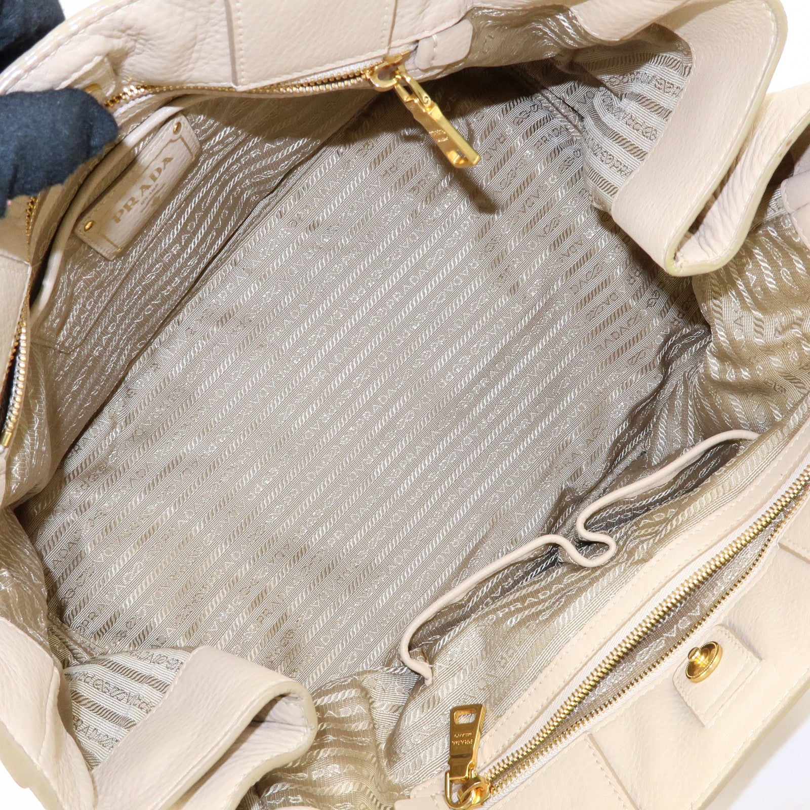 PRADA Triangle Logo Canapa Vittello Daino Leather Hand Bag Beige