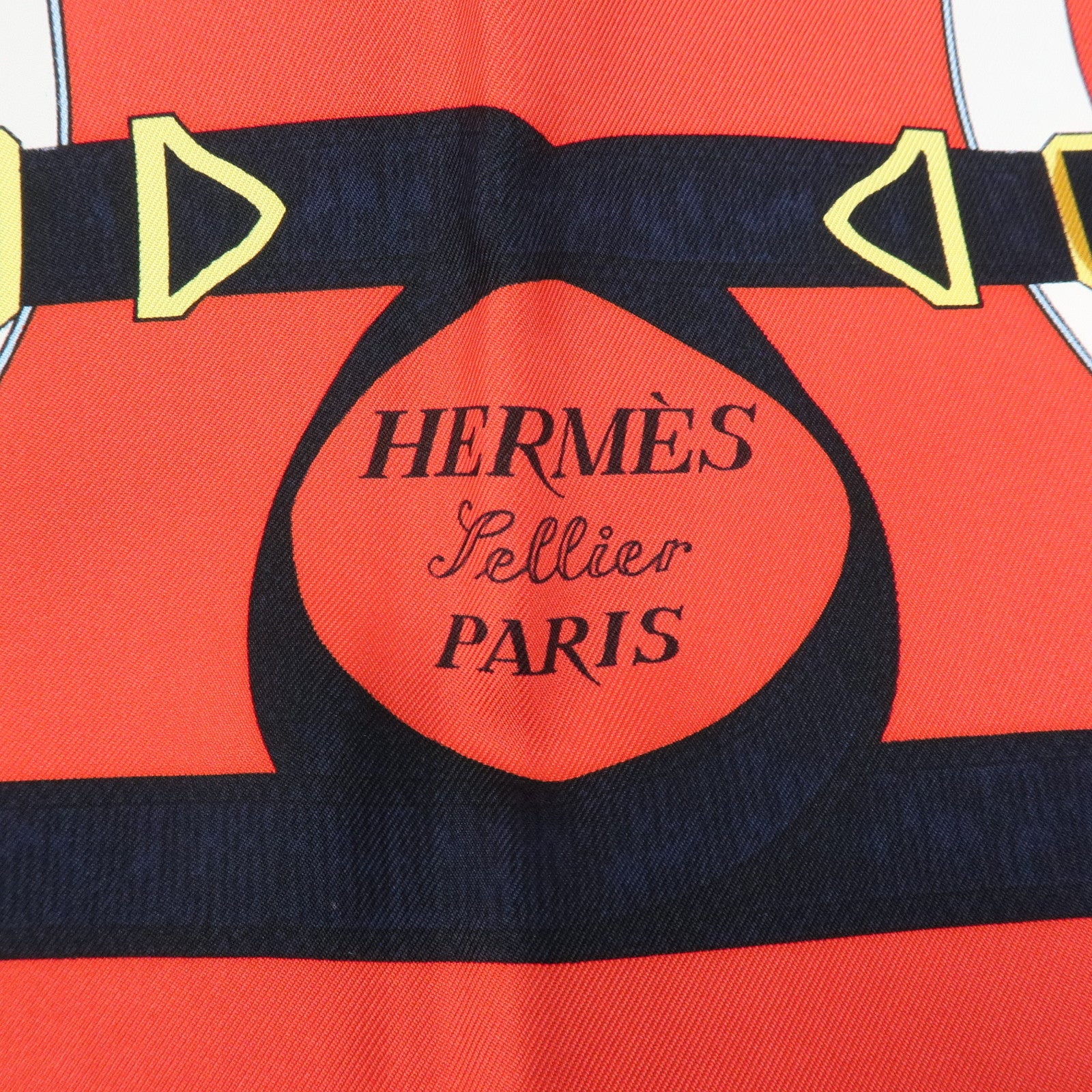 HERMES Carre 90 Silk 100% Scarf Eperon d'or Navy Red Gold