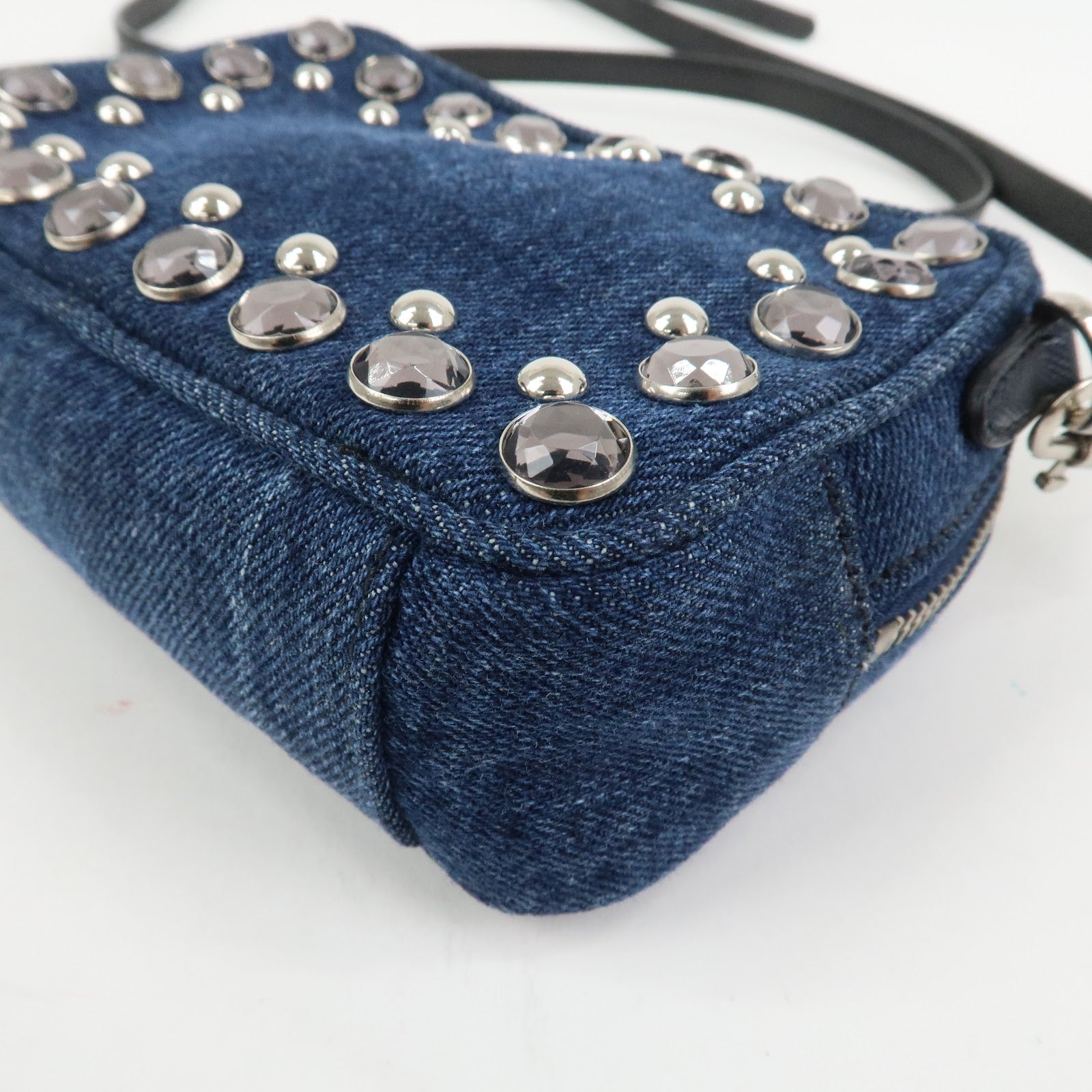PRADA Logo Denim Leather Mini Shoulder Bag Camera Bag 1N1674