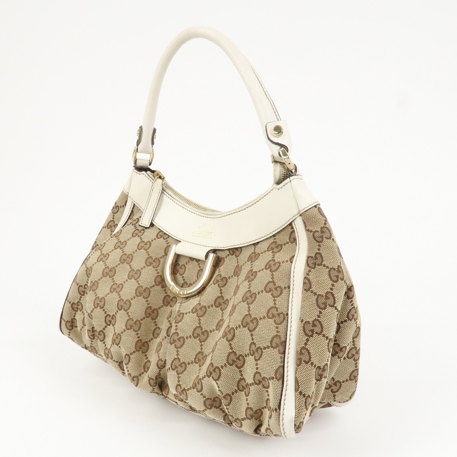 GUCCI Abbey GG Canvas Leather Shoulder Bag Beige White 190525