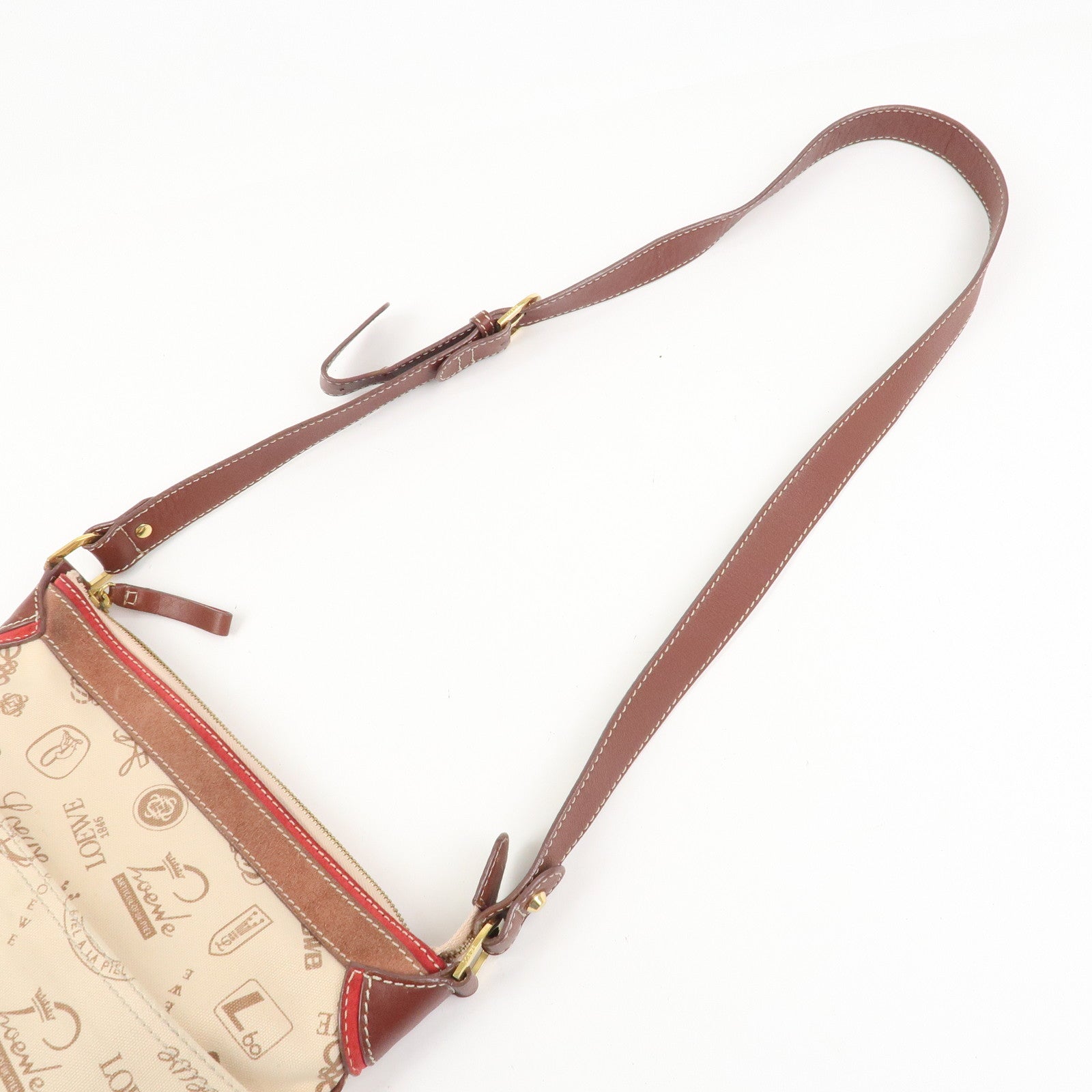 LOEWE Anagram 160th Anniversary Canvas Leather Shoulder Bag Beige
