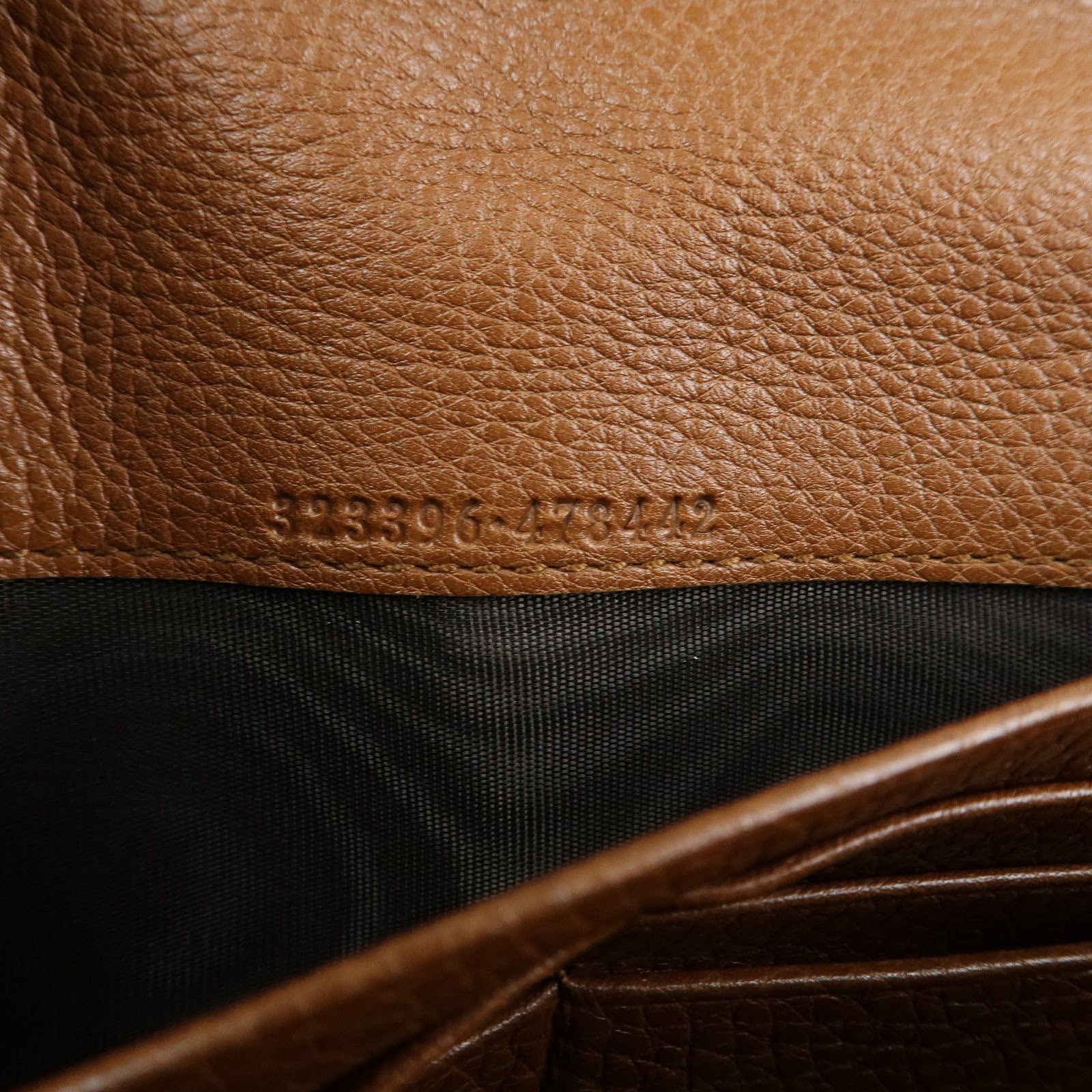 GUCCI Logo Leather Flap Long Wallet Brown 323396