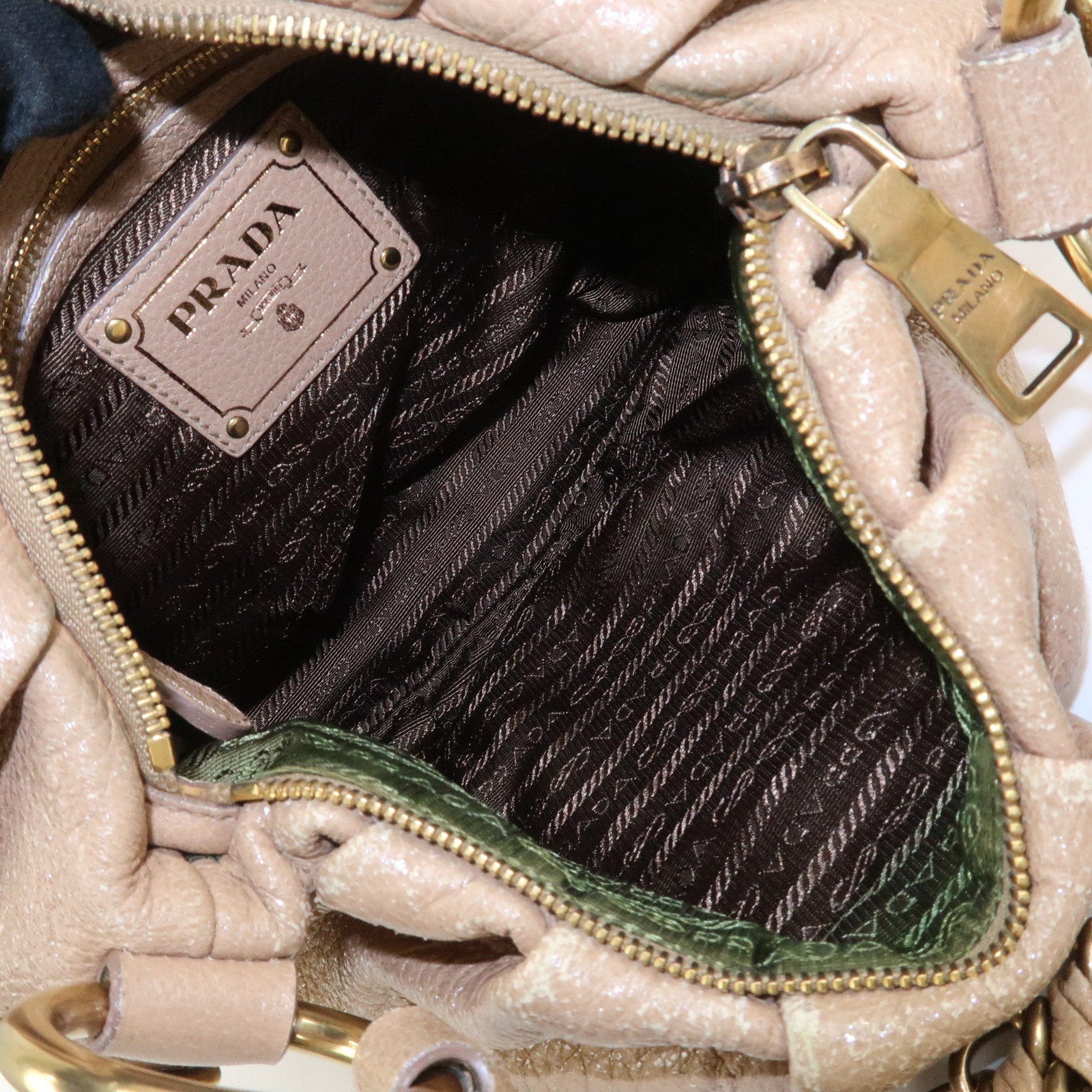 PRADA Logo Leather Chain Shoulder Bag Hand Bag Beige