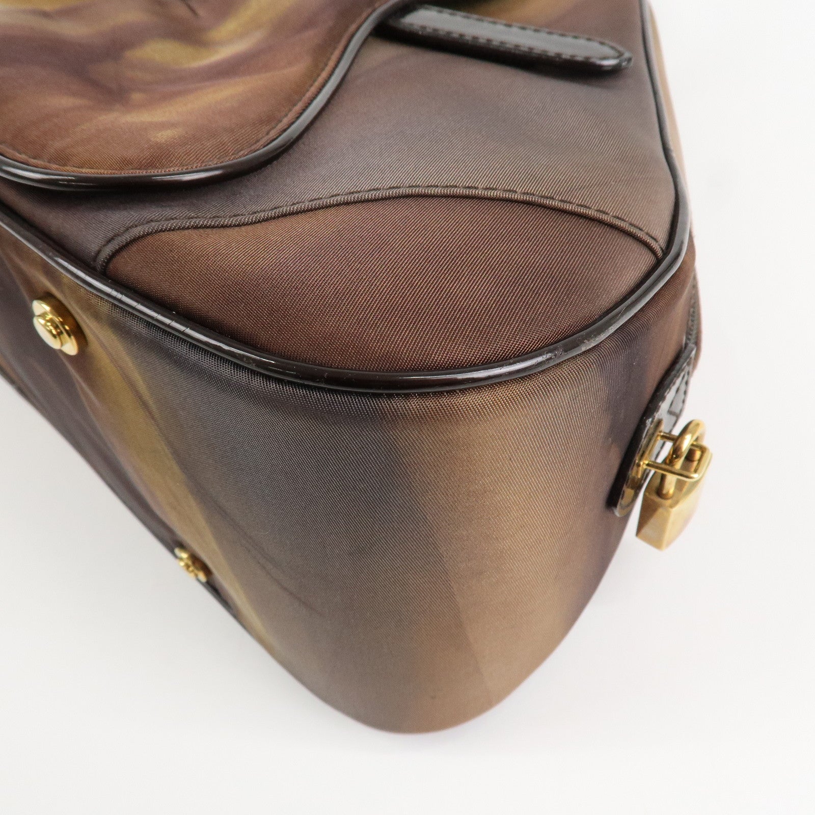 Christian Dior Double Saddle Nylon Leather Hand Boston Bag Brown Used