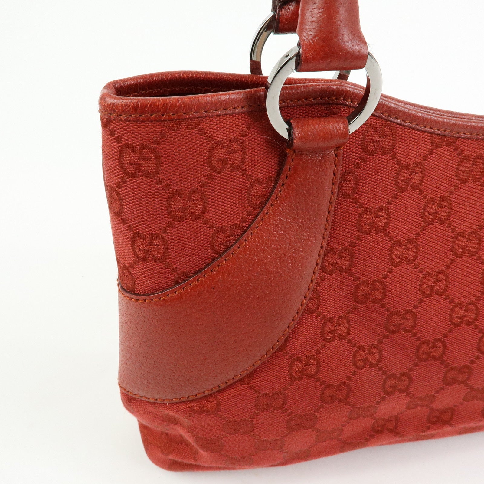 GUCCI GG Canvas Leather Tote Bag Hand Bag Red 113015