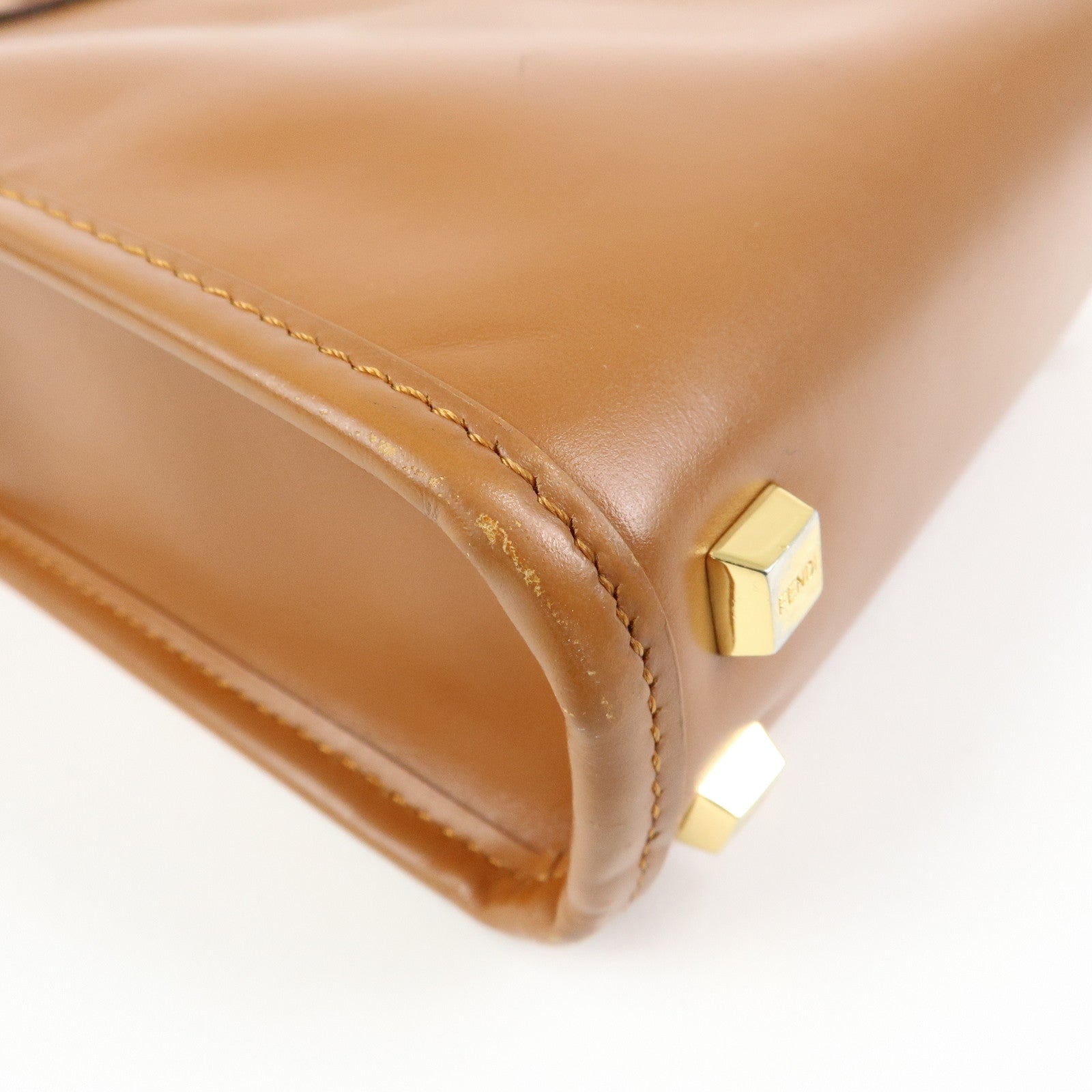 FENDI Leather Sunshine Shopper Small 2Way Hand Bag Brown 8BS092