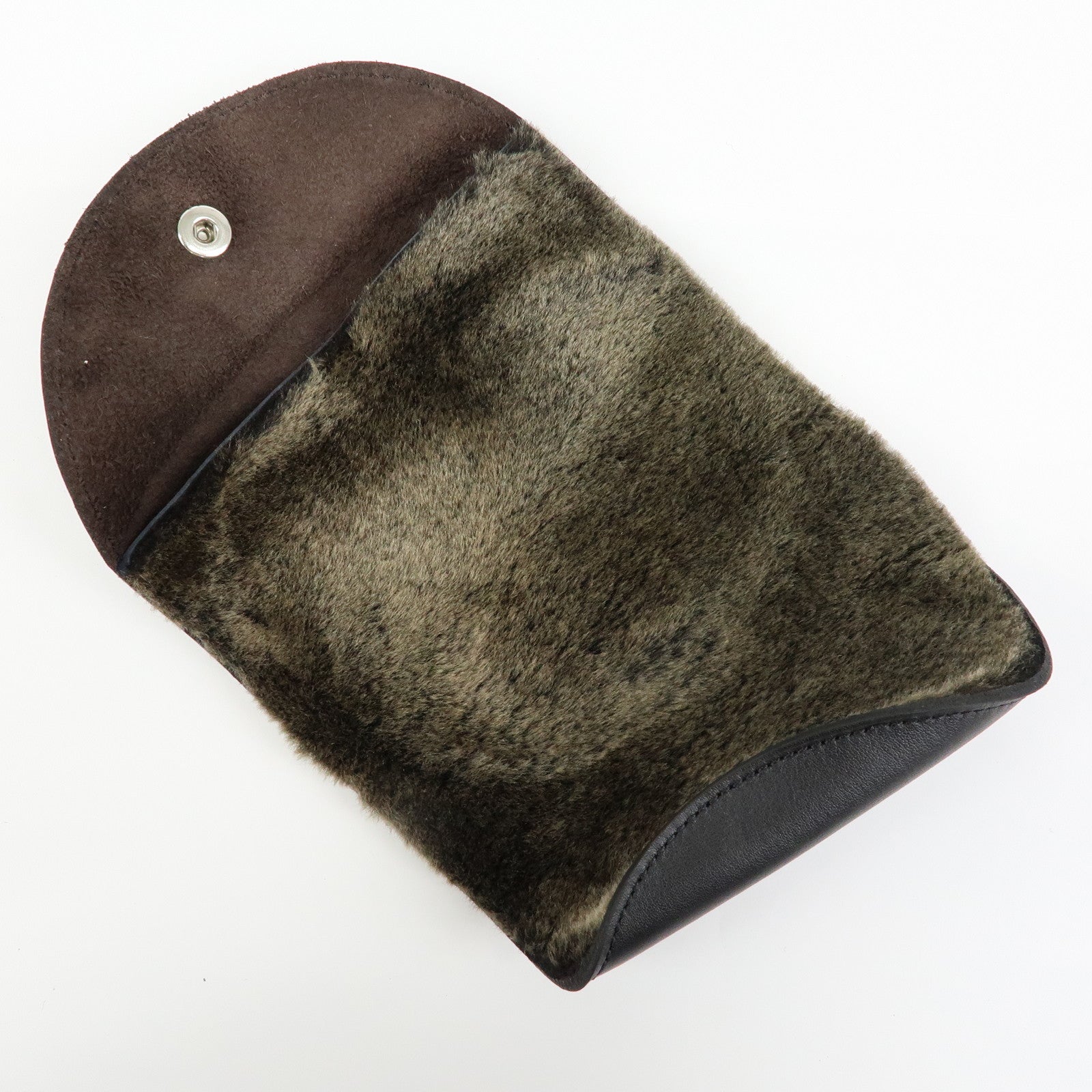 HERMES Leather Fur Shoes Polishing Glove Black