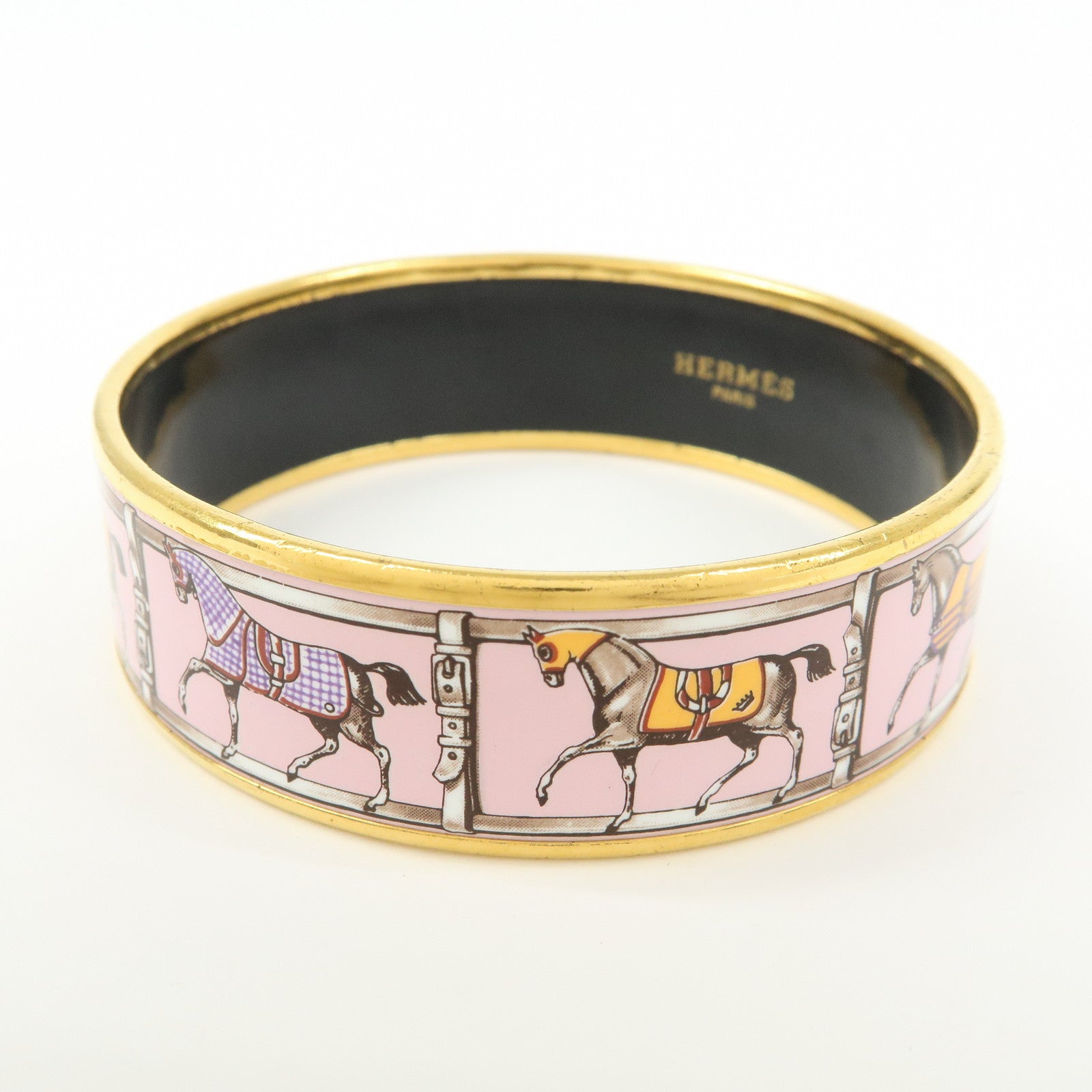 HERMES Email GM Gold Plated Bangle Bracelet Pink Gold