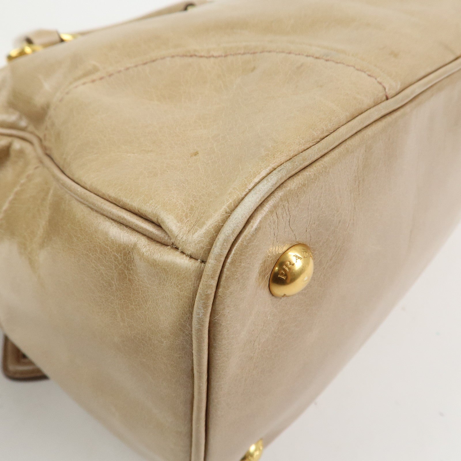 PRADA Logo Leather 2Way Bag Hand Bag Shoulder Bag Beige BN2323