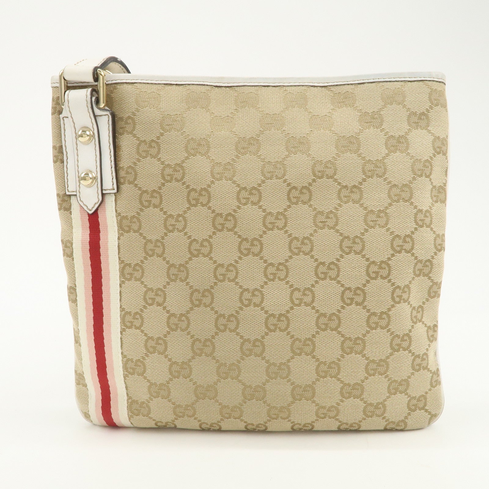 GUCCI Sherry GG Canvas Leather Shoulder Bag Beige Pink 144388