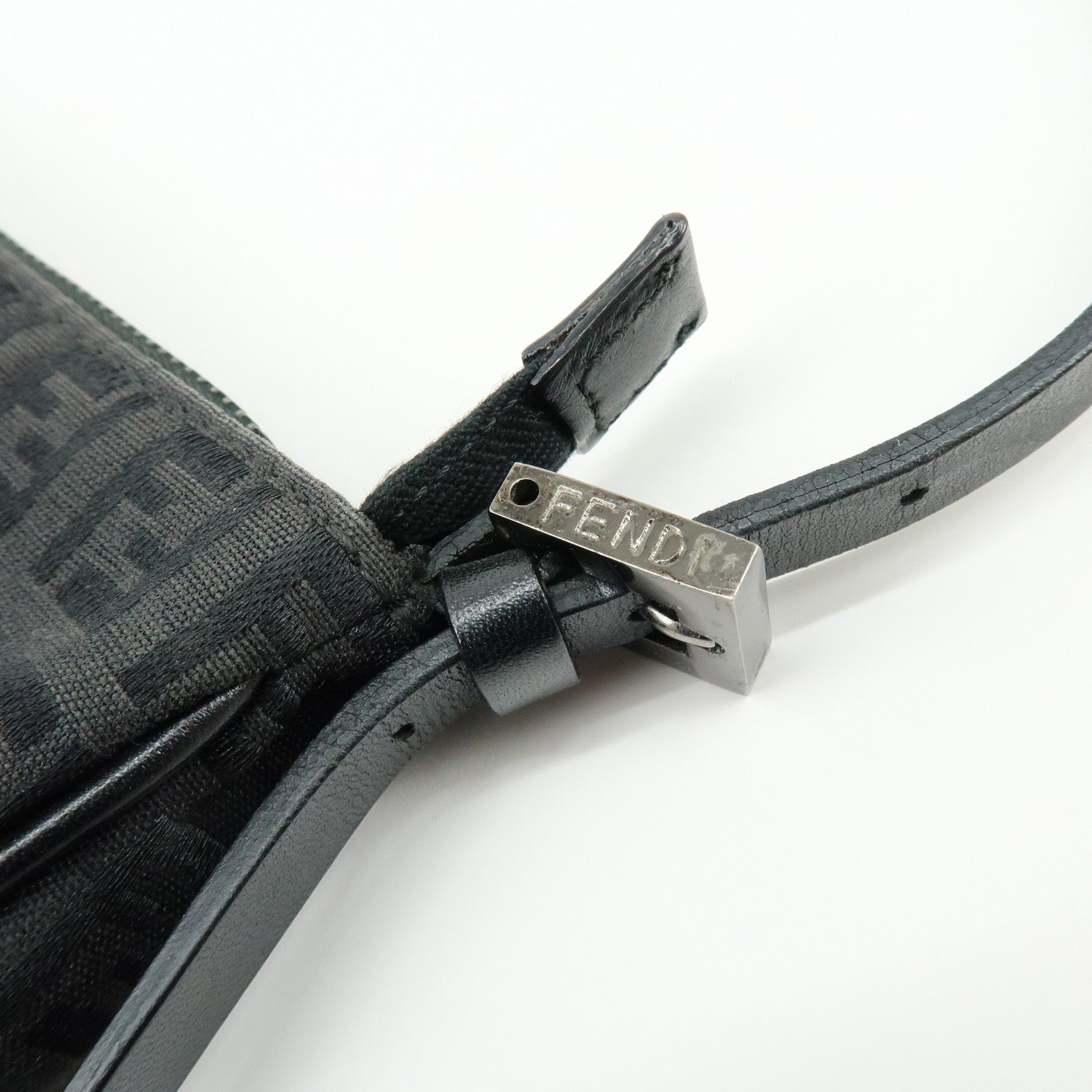 FENDI Zucchino Canvas Leather Shoulder Bag Hand Bag Black