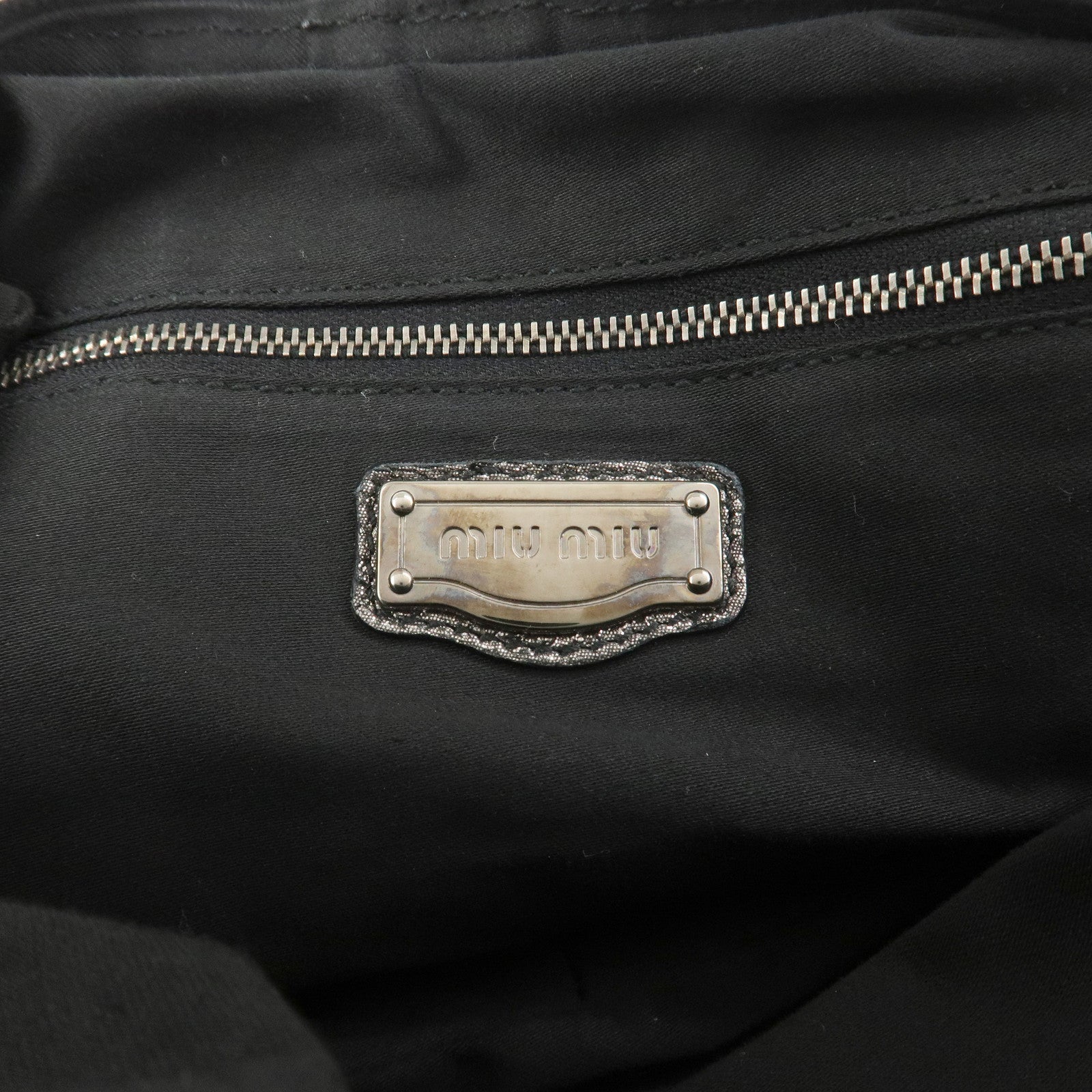 MIU MIU Logo Leather Clutch Bag Accessory Pouch Metallic Gray