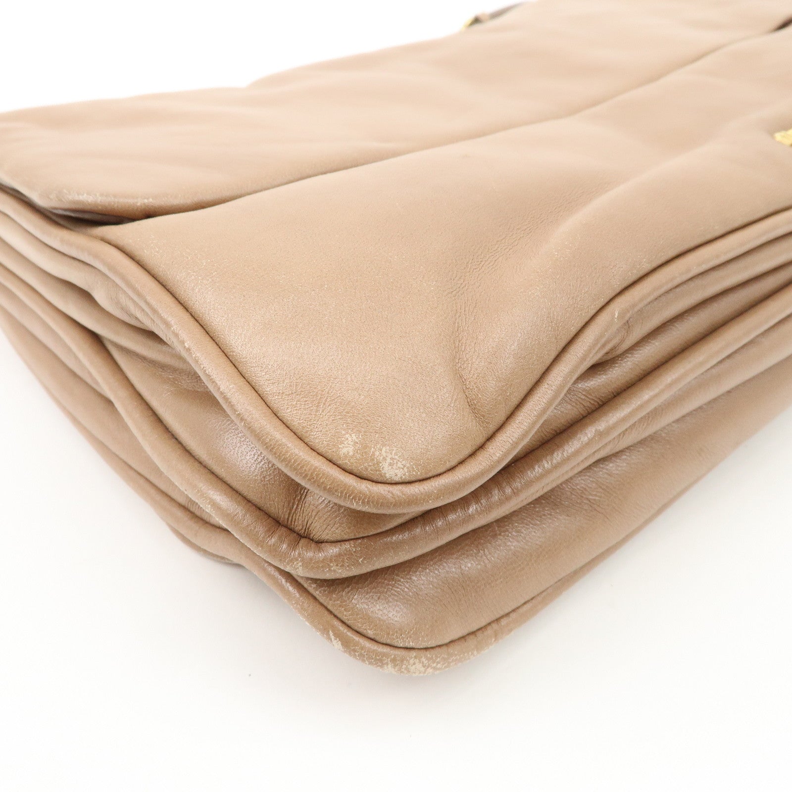 MIU MIU Leather 2Way Chain Shoulder Bag Clutch Bag Brown