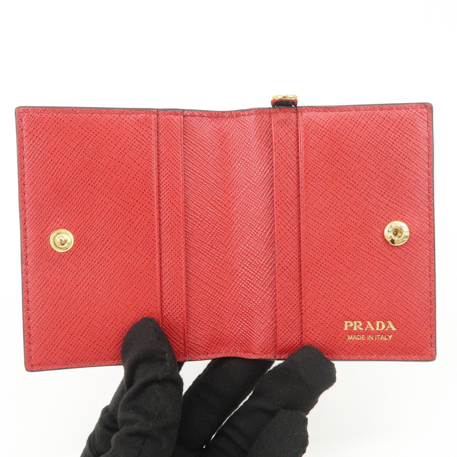 PRADA Saffiano Leather Heart Card Case Pass Case Black Red 1MC006