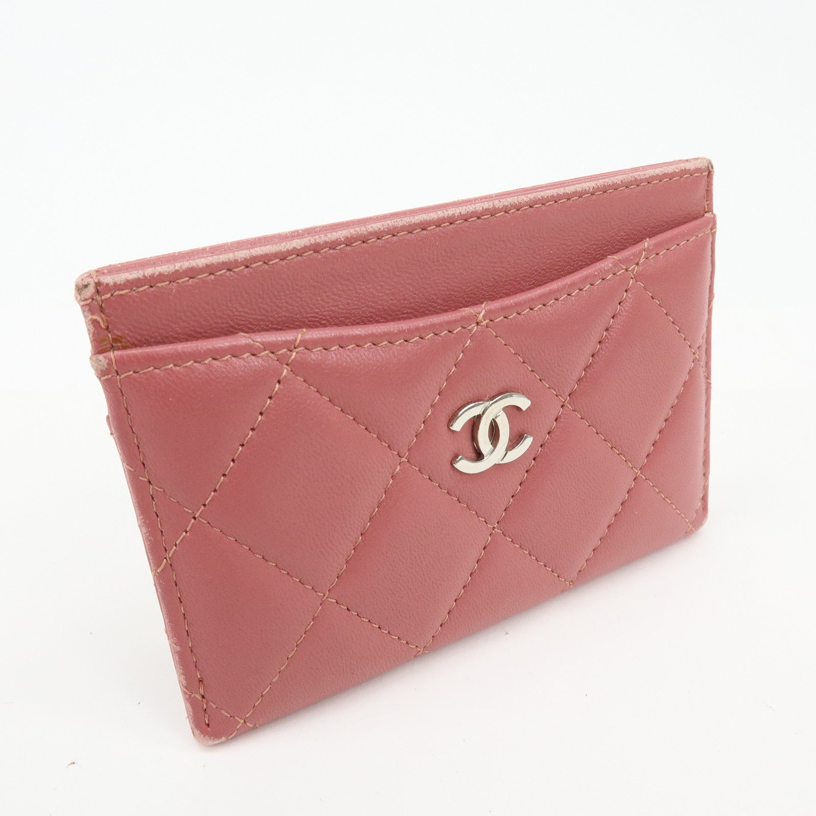 CHANEL Matelasse COCO Mark Lamb Skin Classic Card Case Pink AP0213