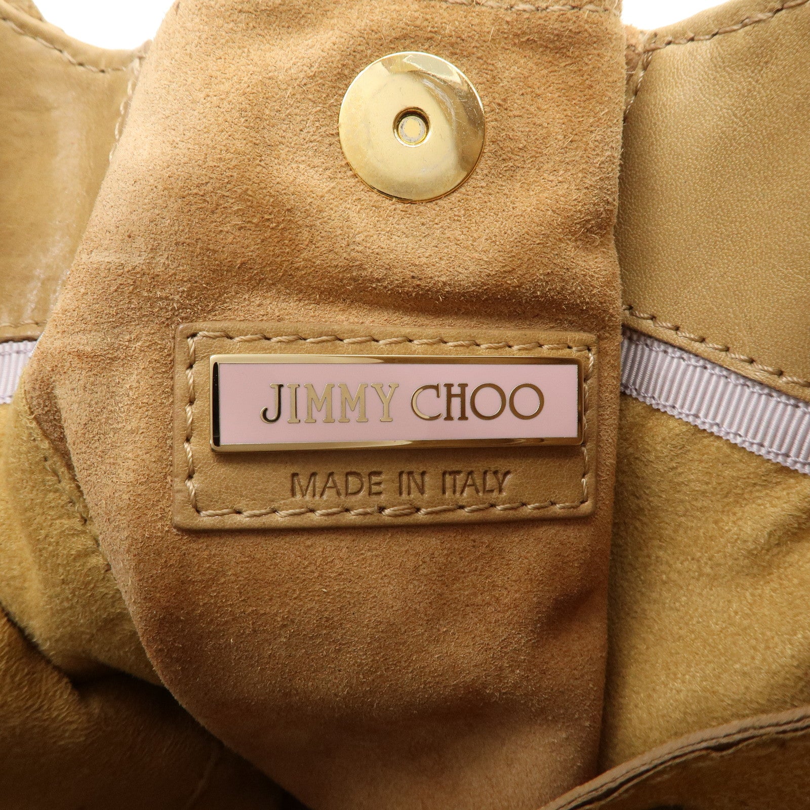 JIMMY CHOO Leather Shoulder Bag Hand Bag Beige Gold Hardware