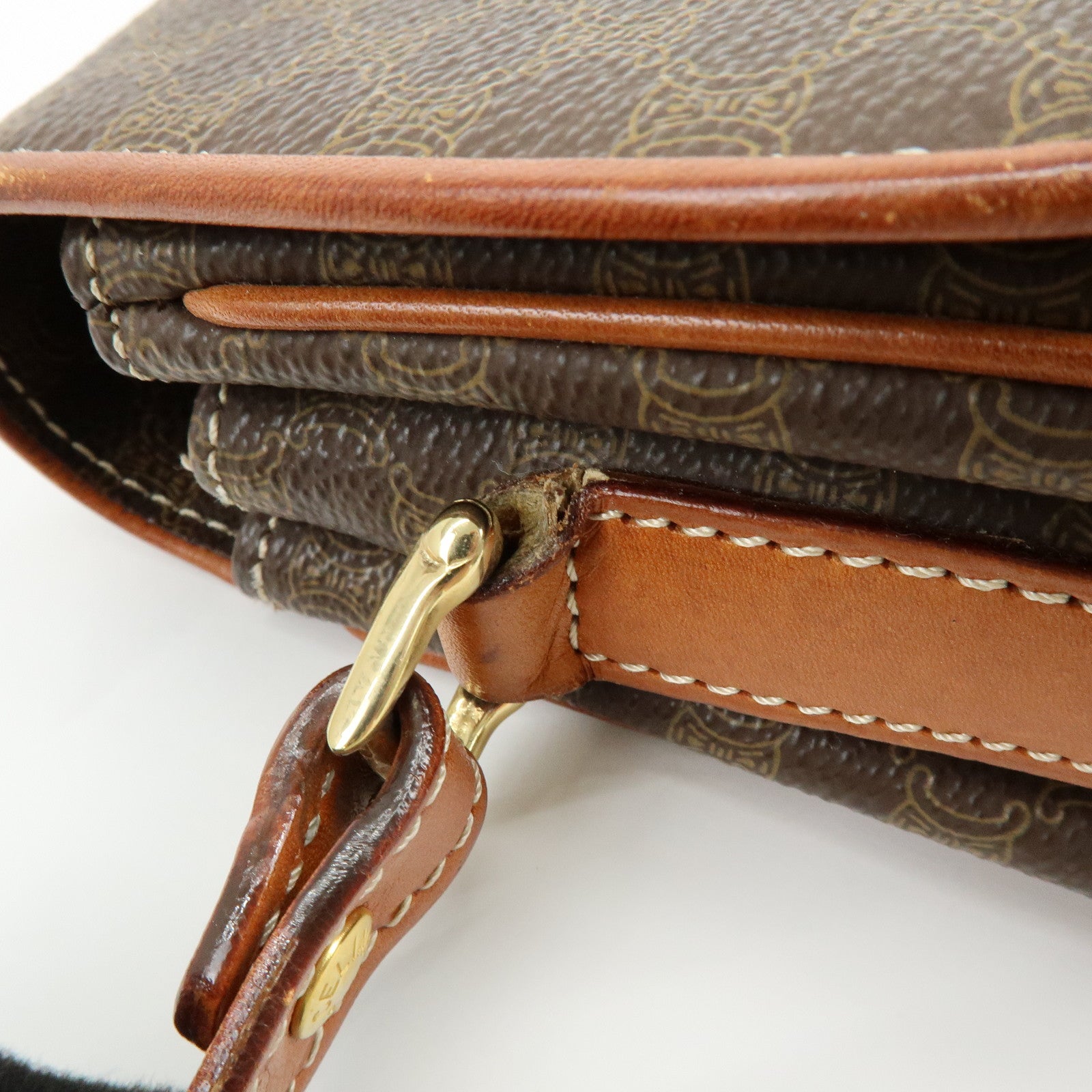CELINE Macadam PVC Canvas Leather Shoulder Crossbody Bag Brown