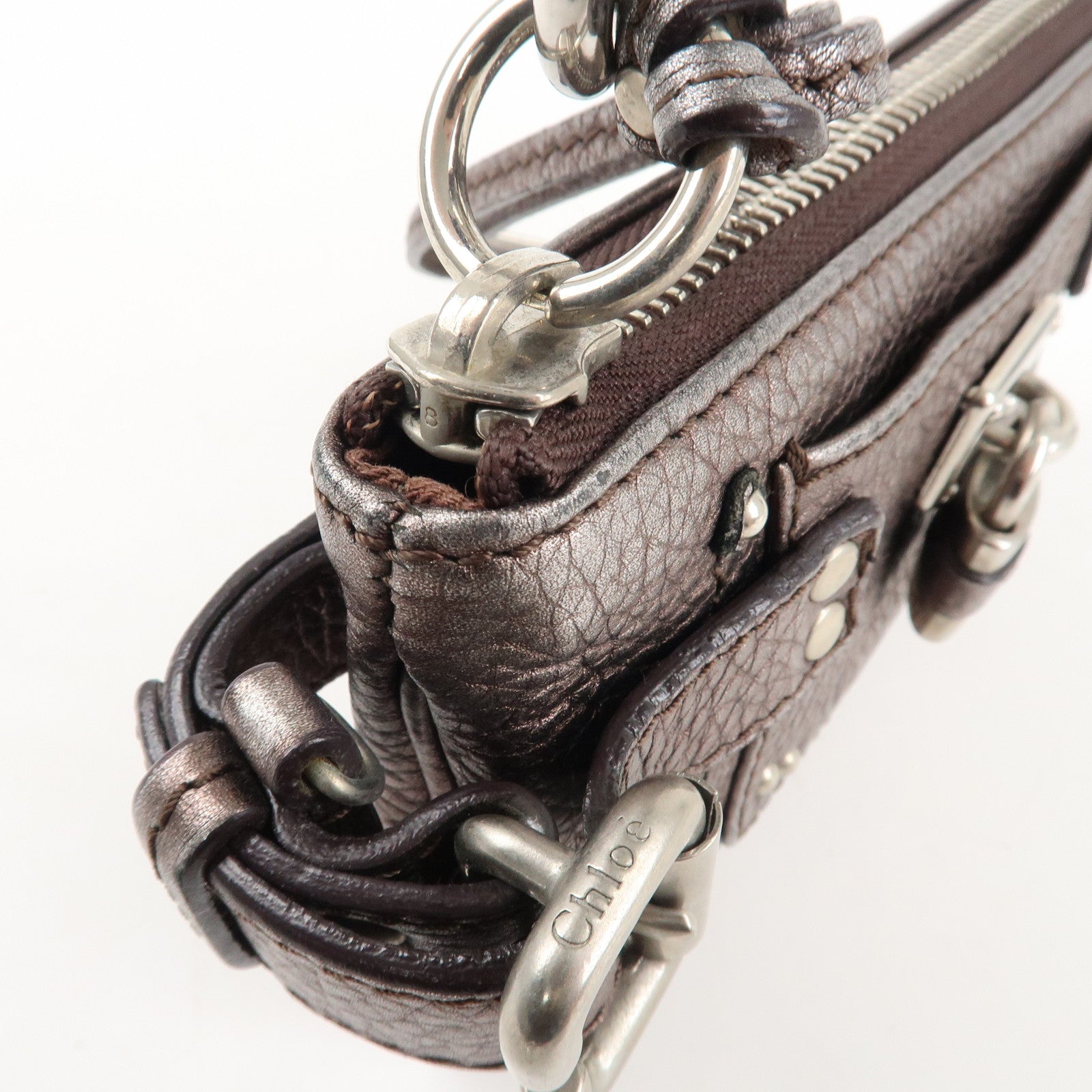 Chloe Paddington Leather Mini Bag Pouch Metallic Silver Used