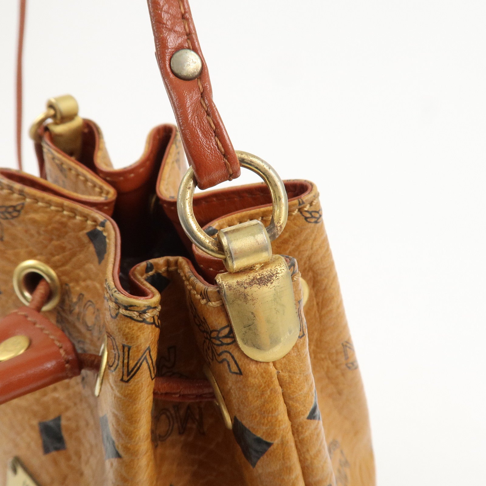 MCM Visetos Leather Drawstring Shoulder Bag Brown