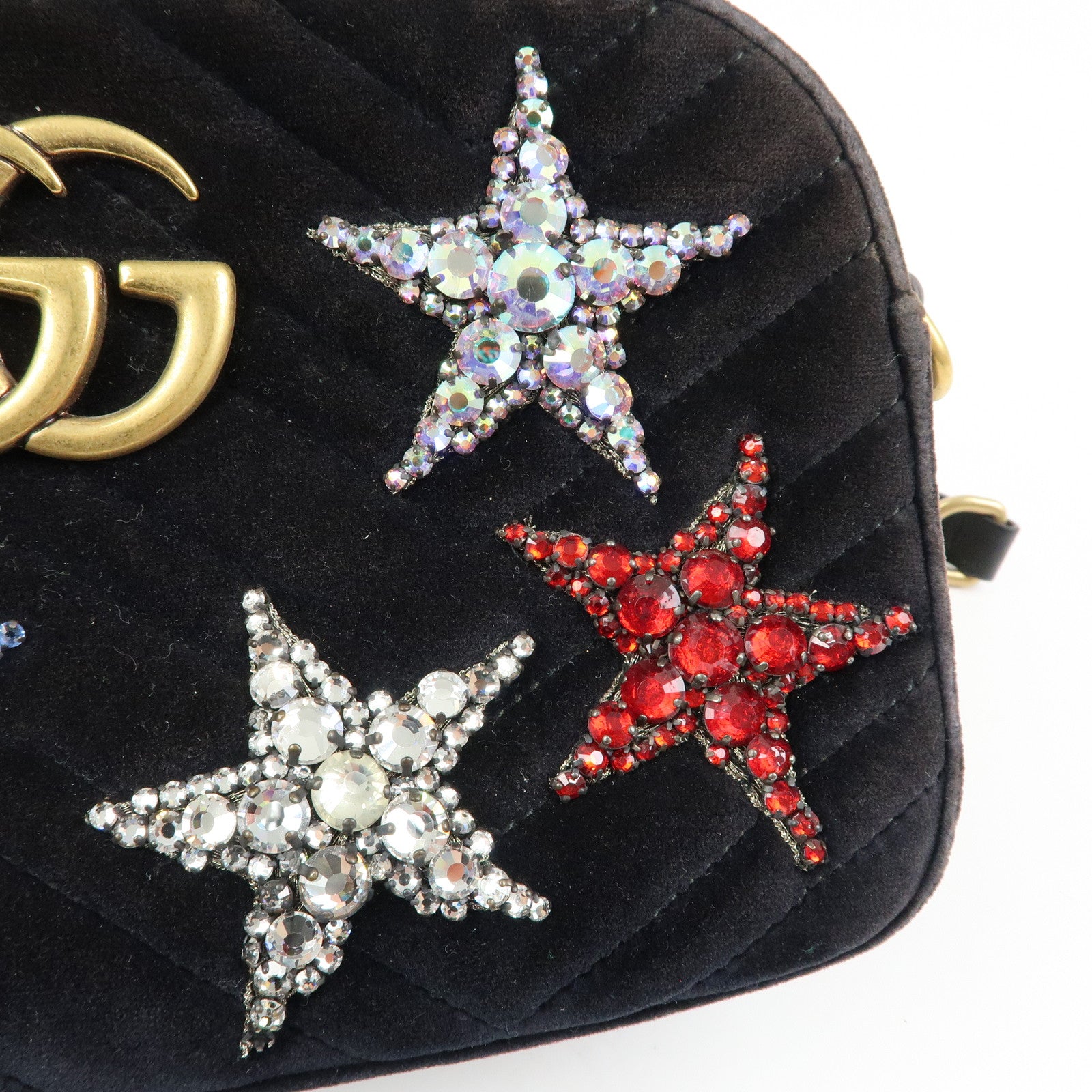 GUCCI GG Marmont Velvet Leather StarMotif Bijou Shoulder Bag 447632