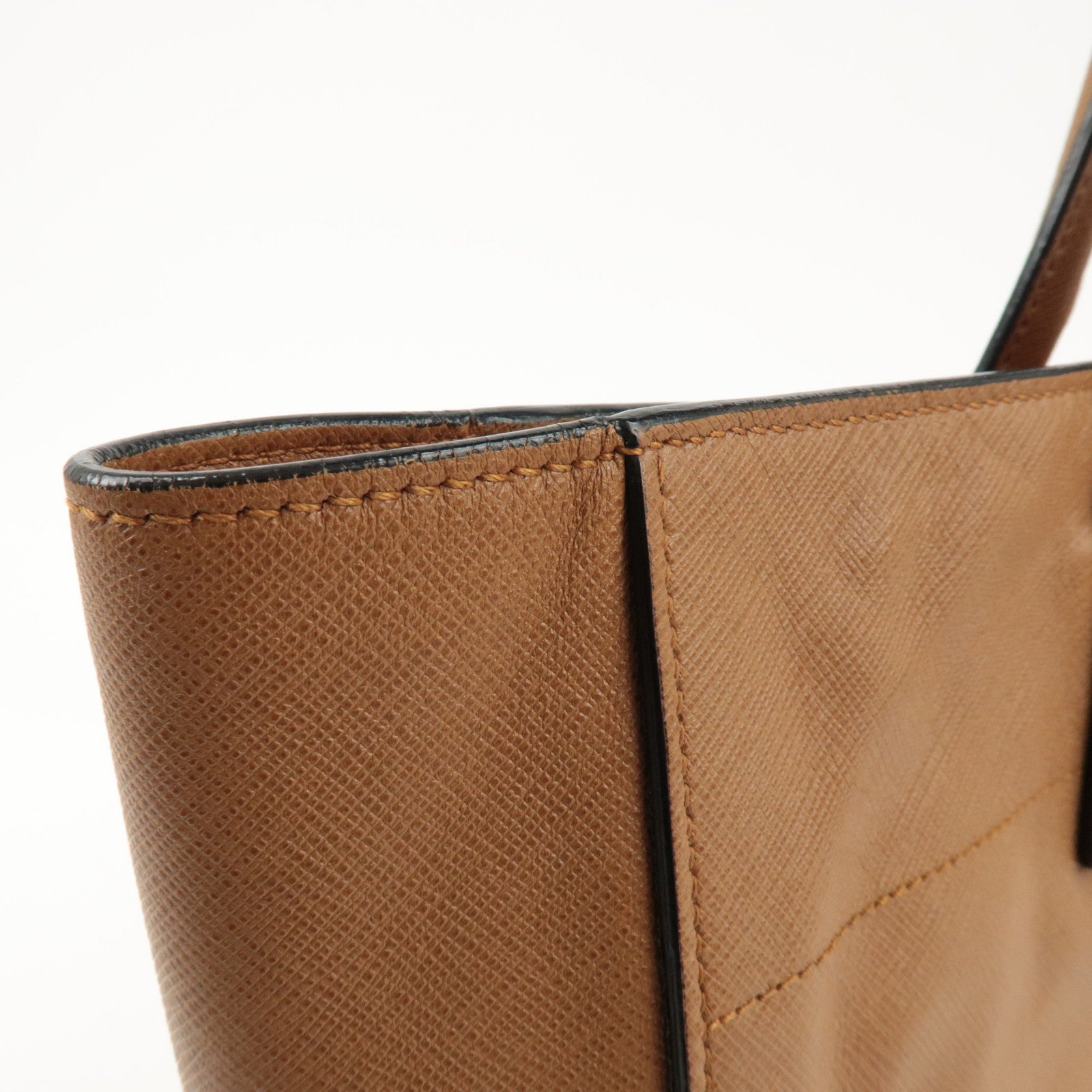 PRADA Triangle Logo Saffiano Leather 2Way Tote Bag Brown BN2666