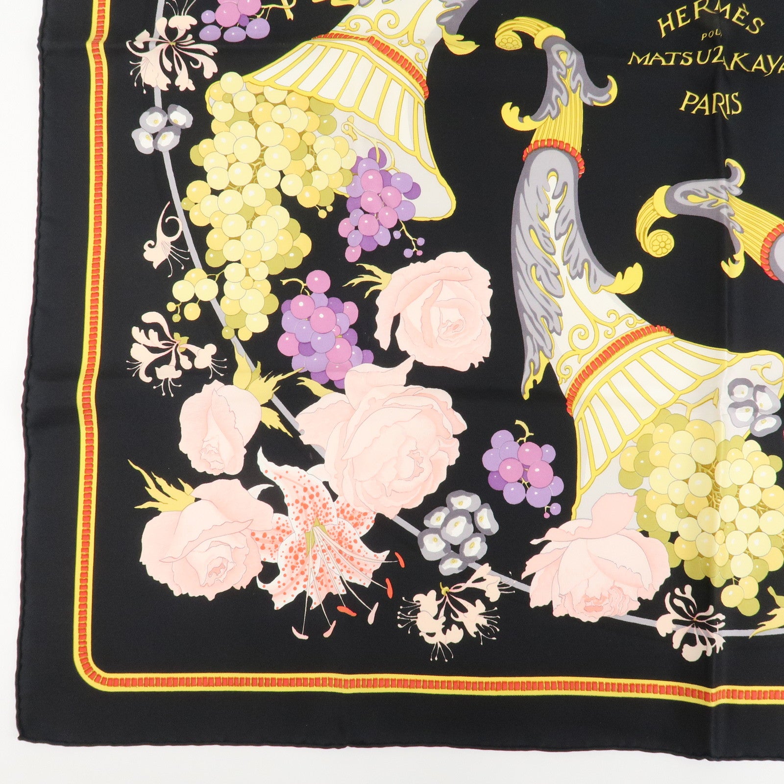 HERMES Carre 90 Silk 100% Scarf MATSUZAKAYA Black Multicolor Used