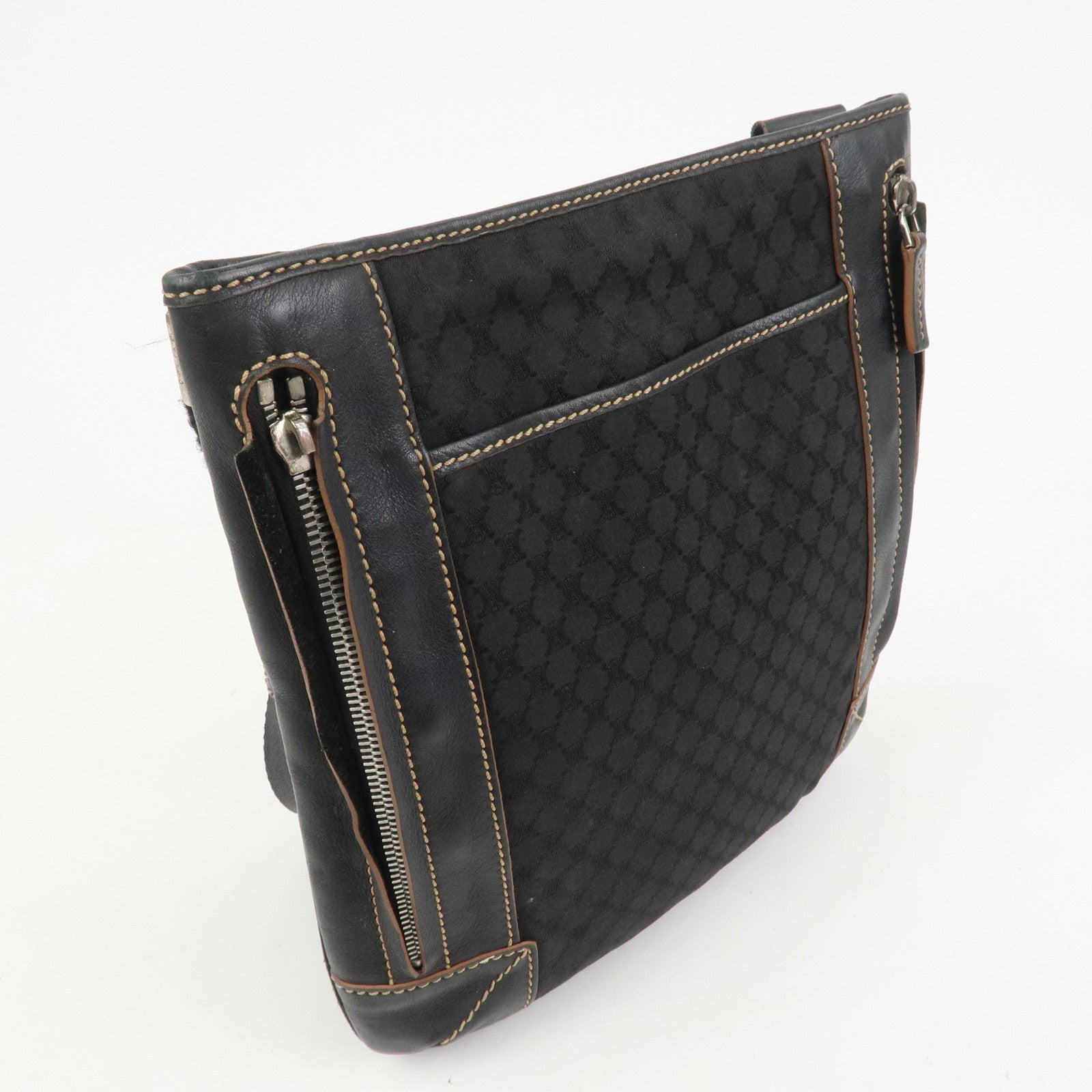 CELINE Macadam Logo Canvas Leather Shoulder Bag Crossbody Bag Black