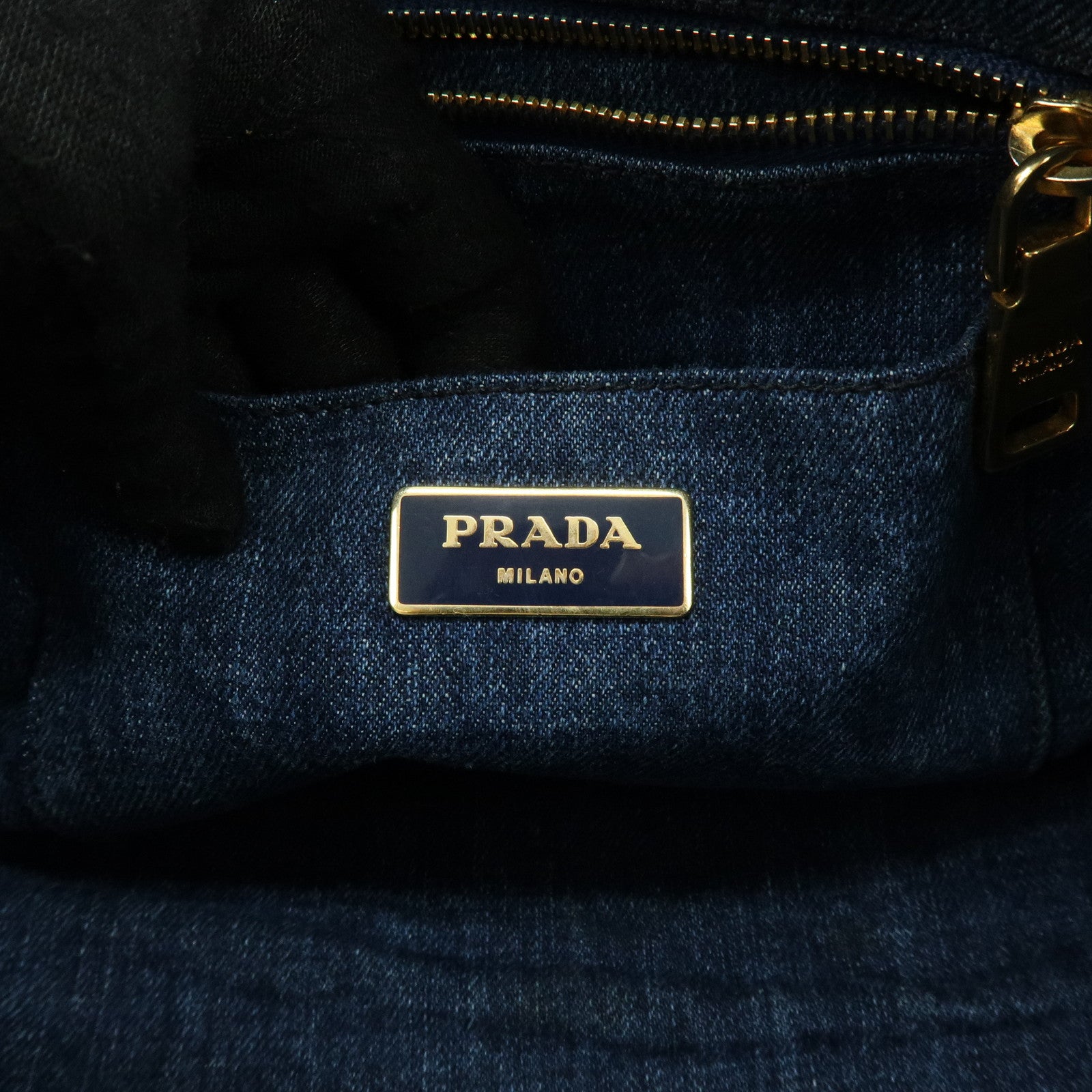 PRADA Triangle Logo Canapa Denim Tote Bag Hand Bag Denim Blue