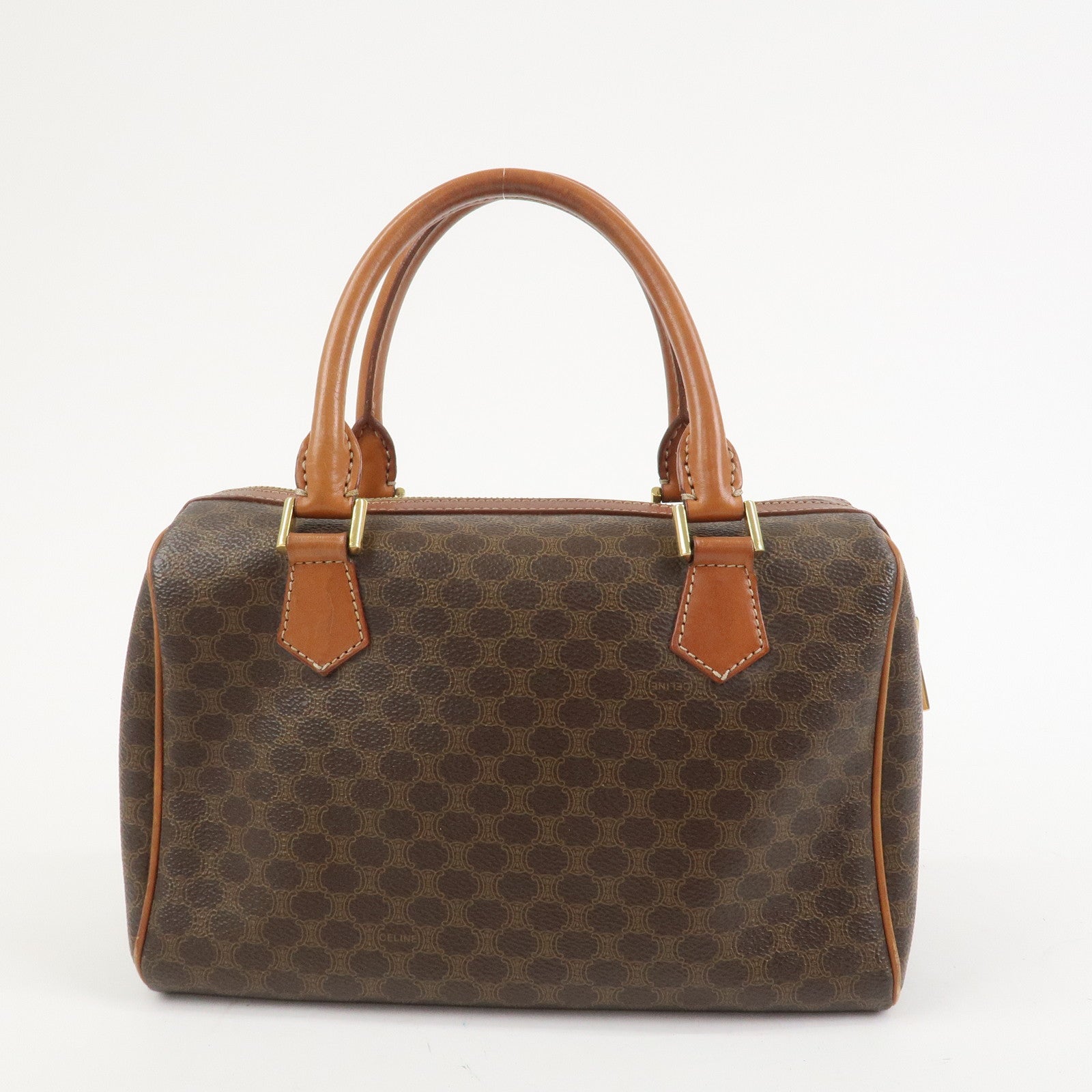CELINE Macadam PVC Leather Boston Bag Hand Bag Brown
