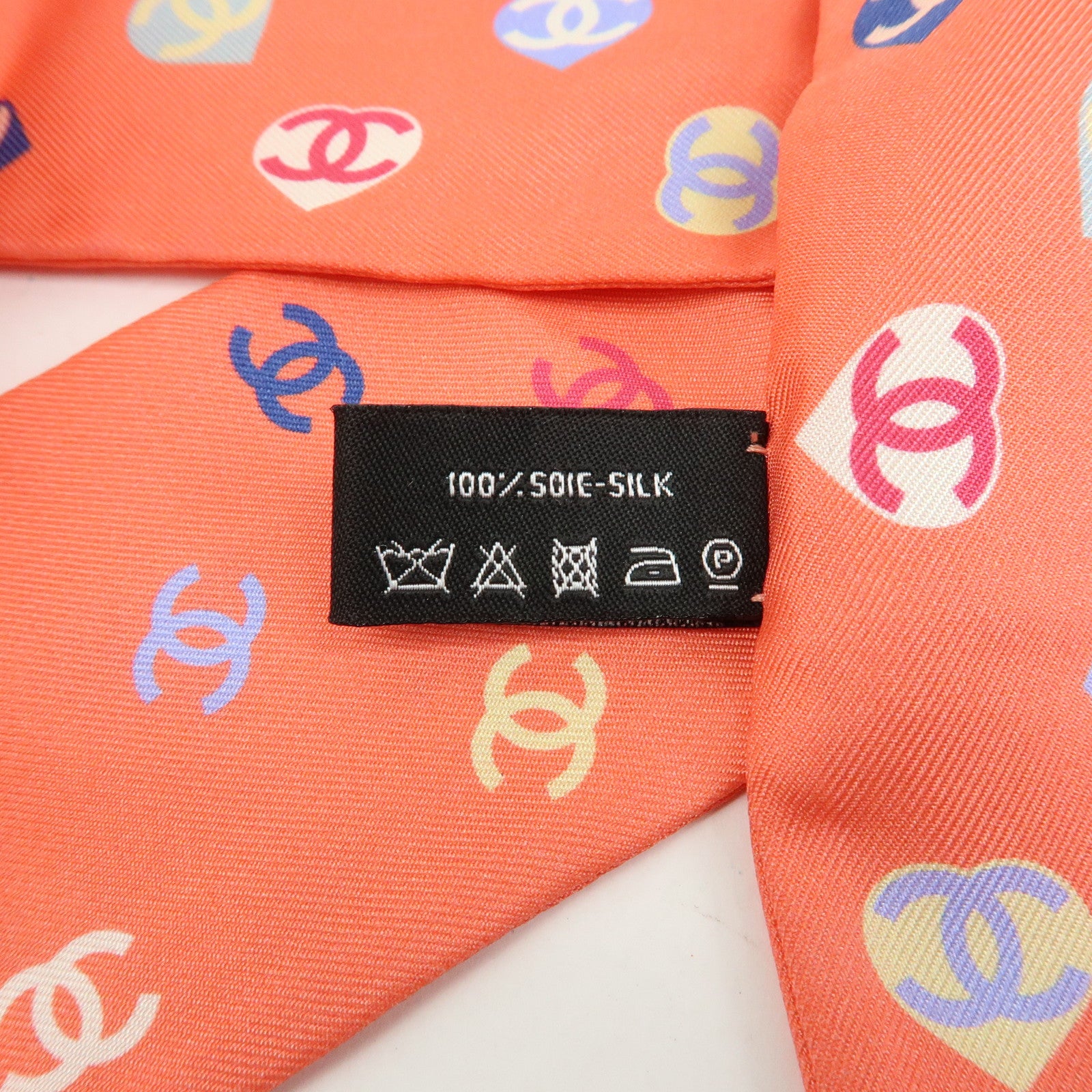 CHANEL Twilly Heart COCO Mark Silk 100% Scarf 6x118 Pink