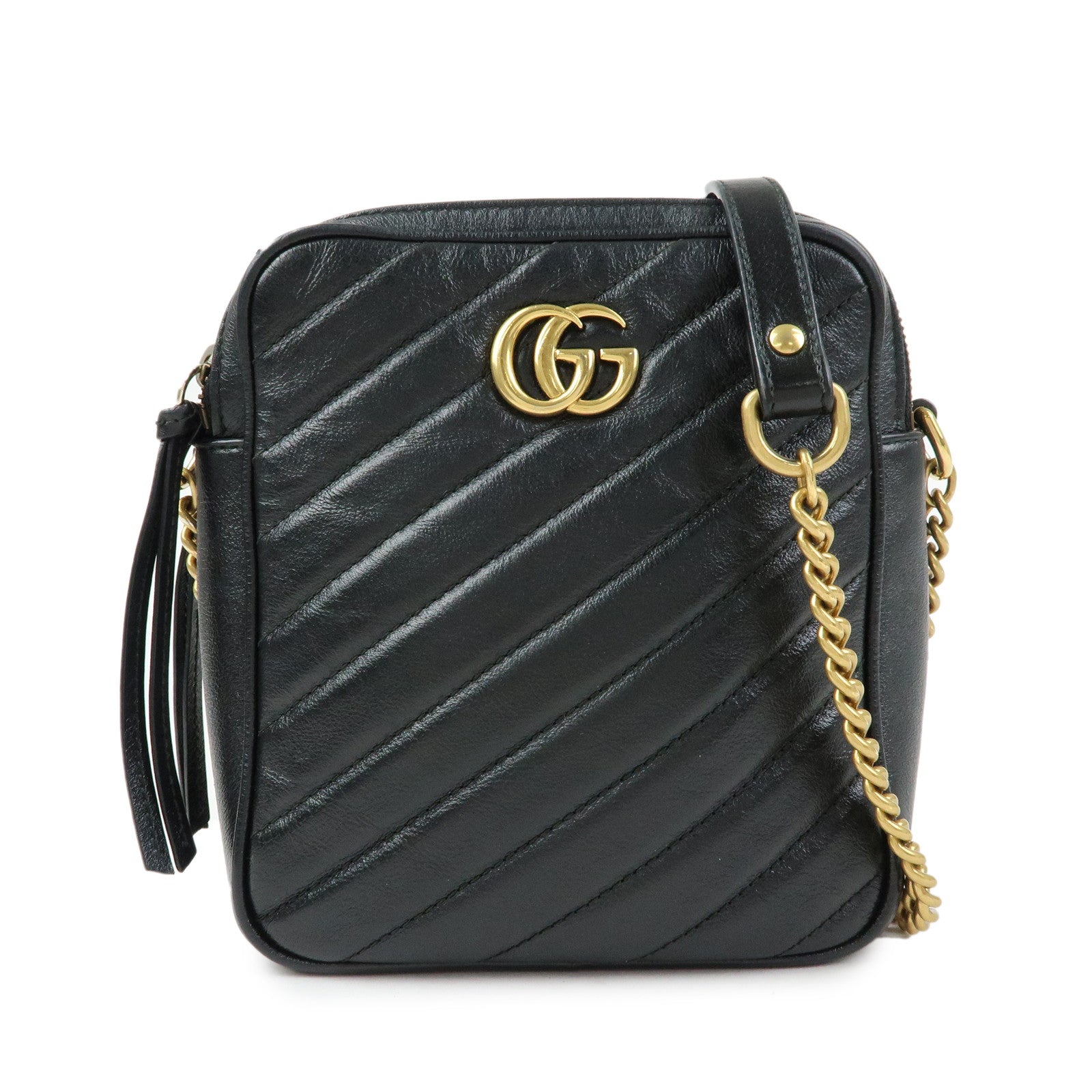 GUCCI GG Marmont Leather Chain Shoulder Crossbody Bag Black 550155