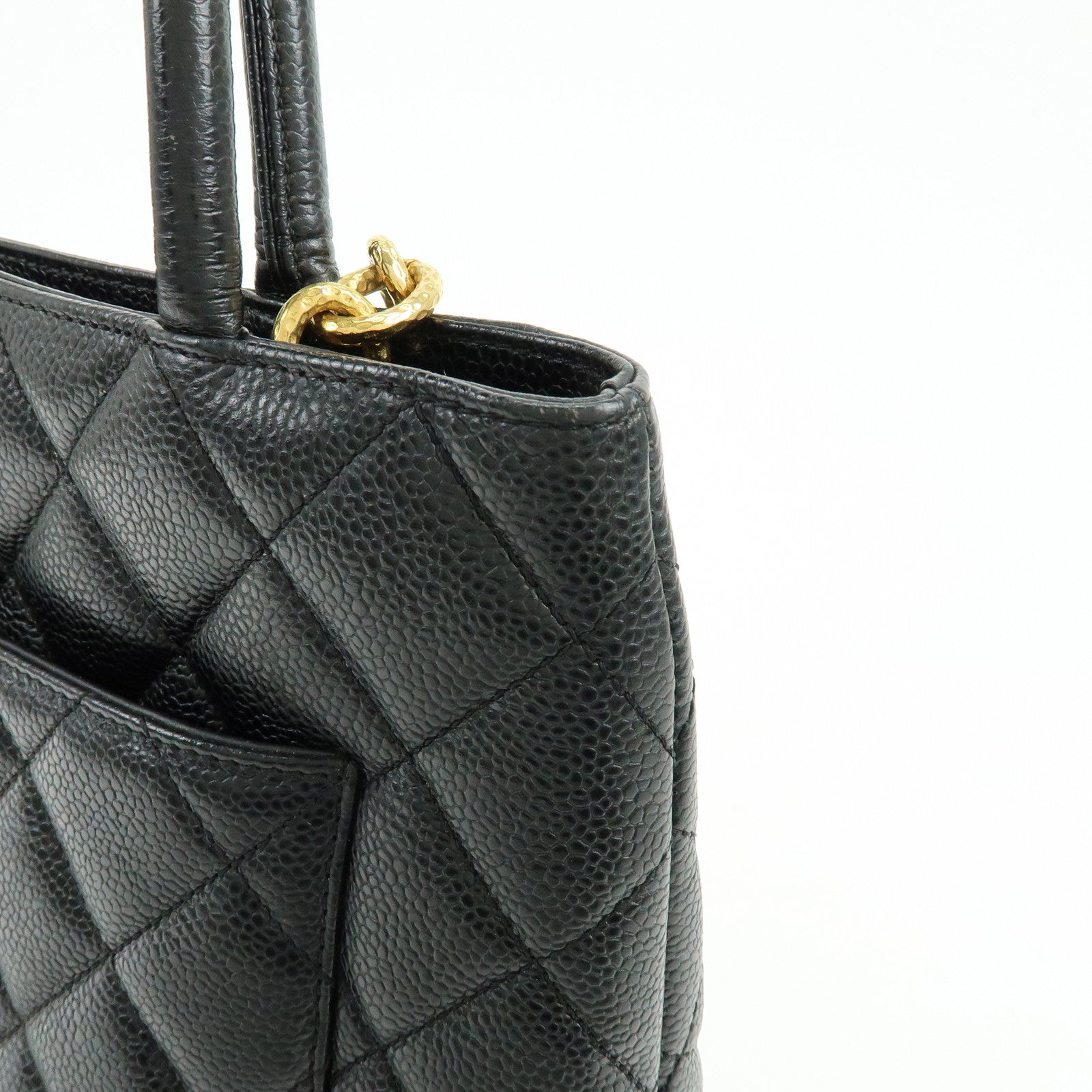 CHANEL Matelasse COCO Mark Medallion Caviarskin Tote Bag A01804