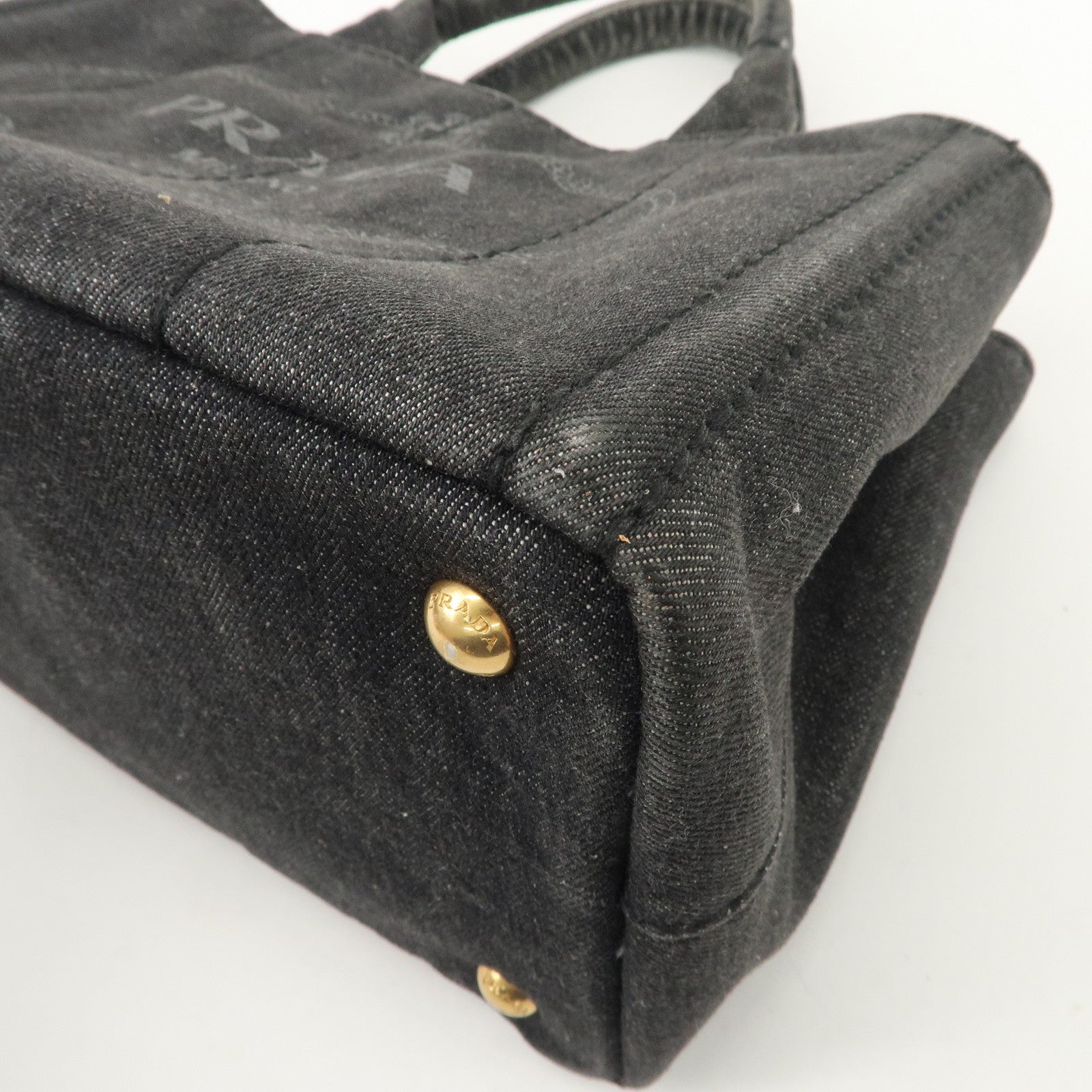 PRADA Logo Canapa Mini Denim 2Way Tote Bag Gray Gold HDW 1BG439 Used