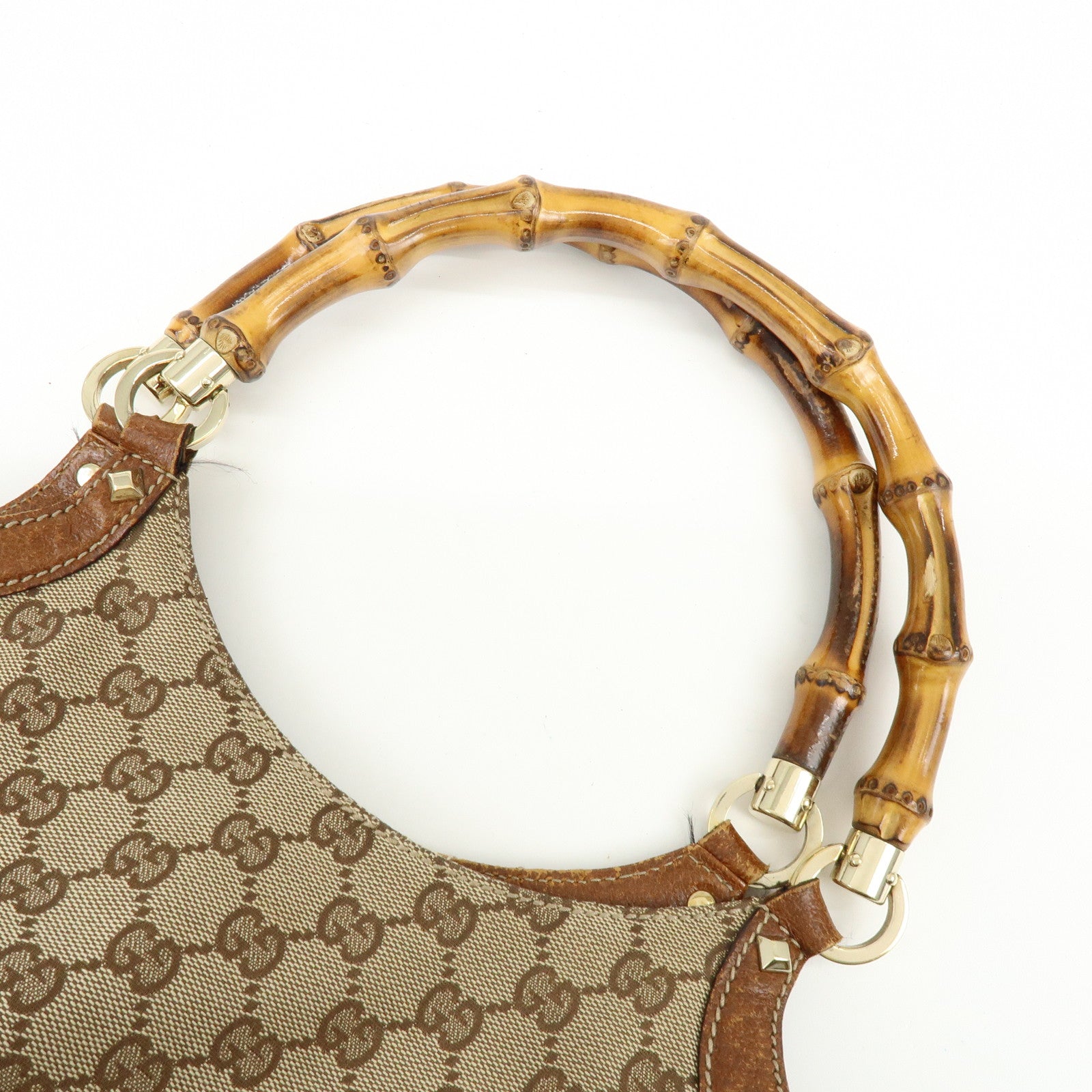 GUCCI Bamboo GG Canvas Leather Tote Bag Hand Bag Brown Beige 137395