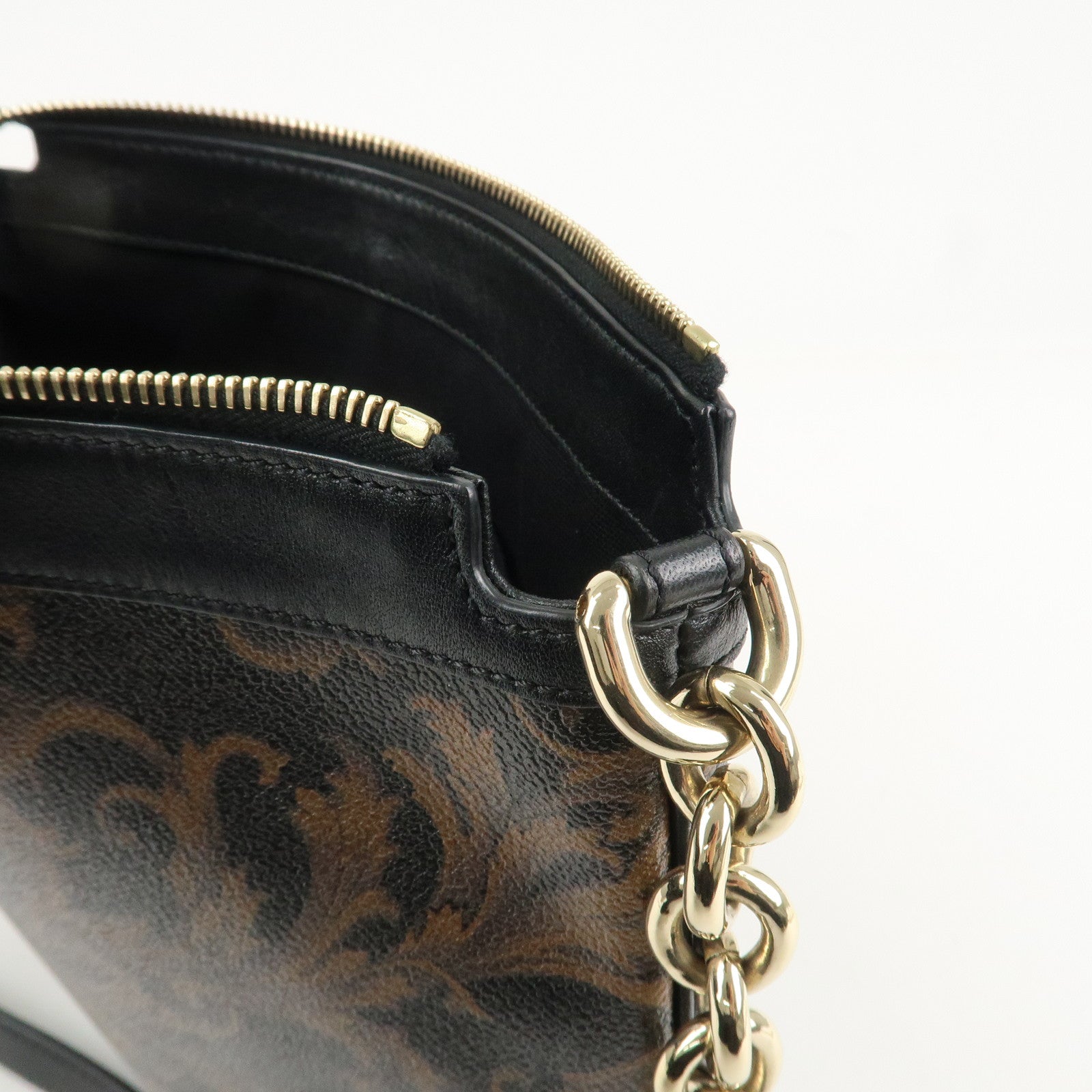GIANNI VERSACE Medusa Chain Shoulder Bag Hand Bag Black Brown Used