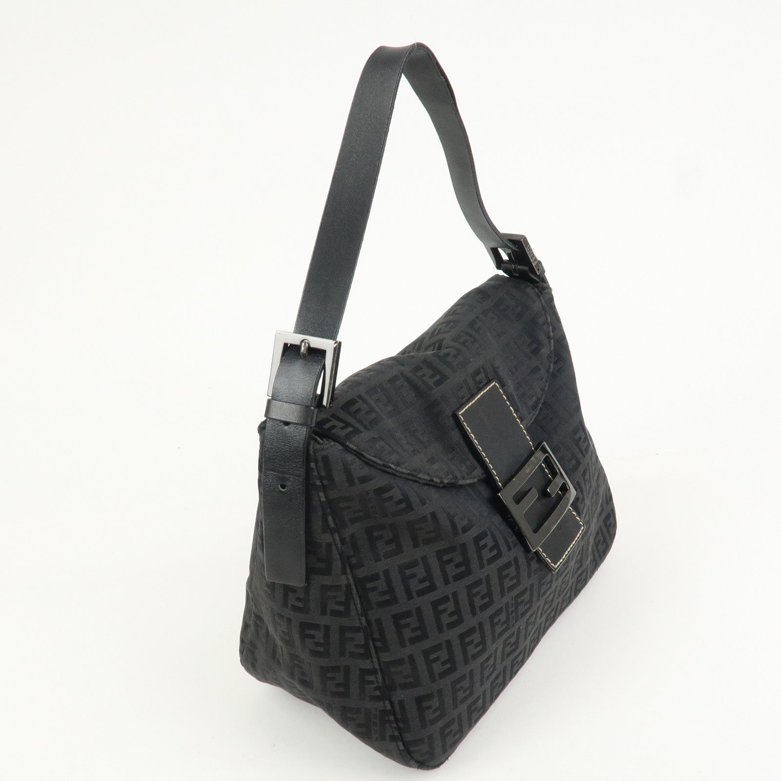 FENDI Mamma Baguette Zucchino Canvas Leather Shoulder Bag 8BR004