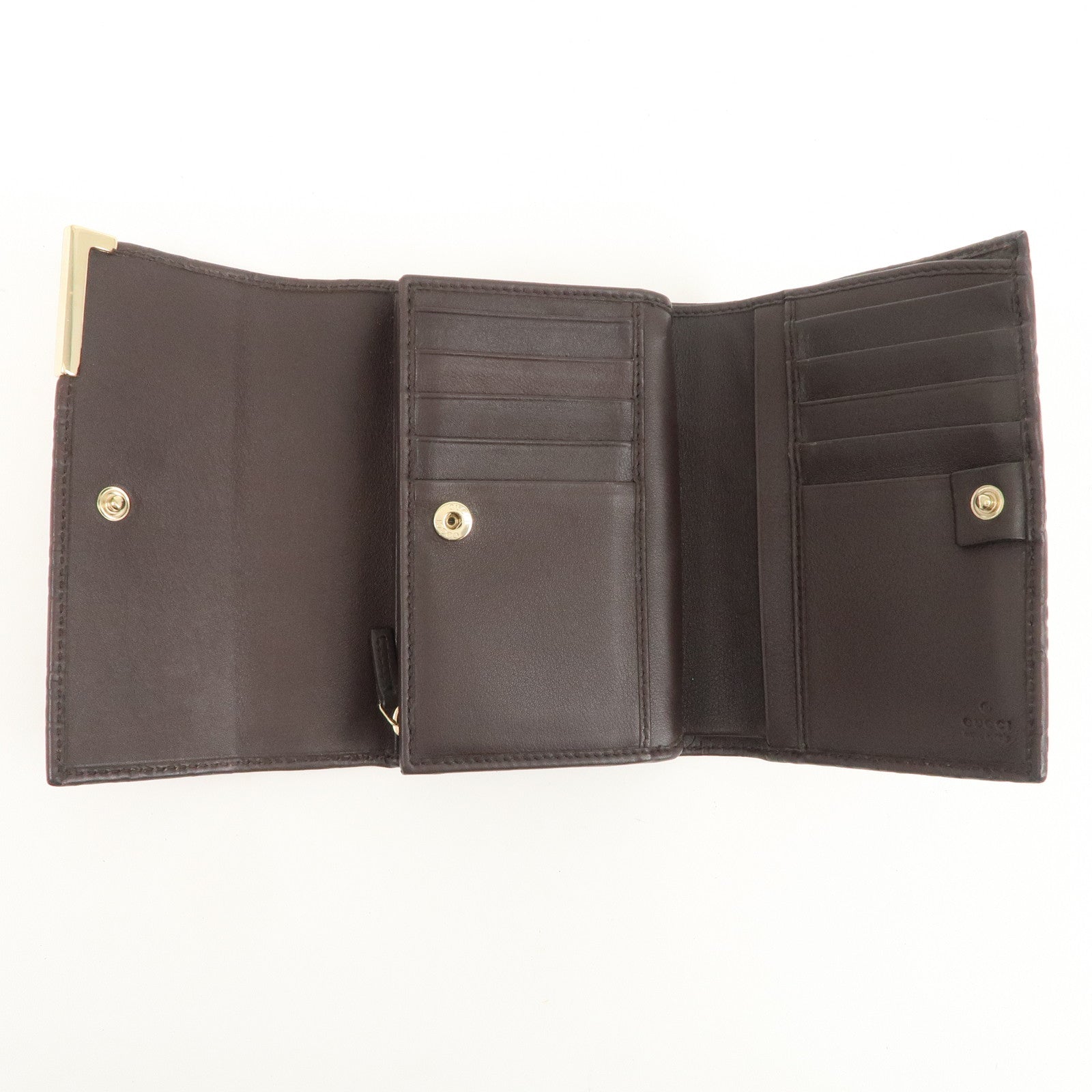 GUCCI Guccissima Leather Tri-Fold Compact Wallet Brown 256935