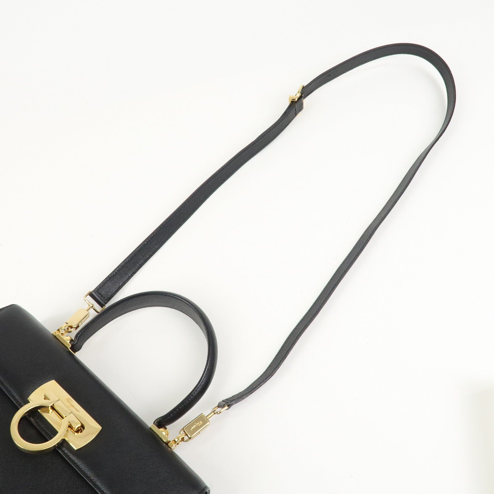 Ferragamo Gancini Leather 2Way Bag Shoulder Bag Hand Bag Black