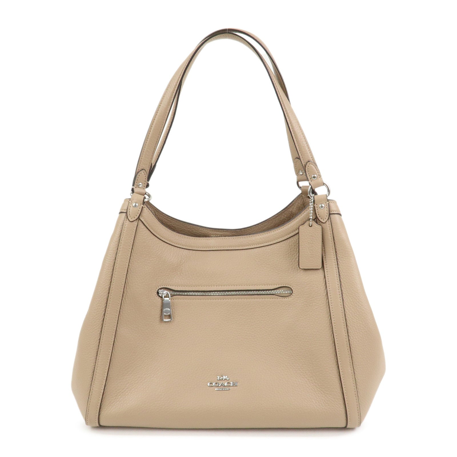 COACH Logo Leather Shoulder Bag Hand Bag Beige