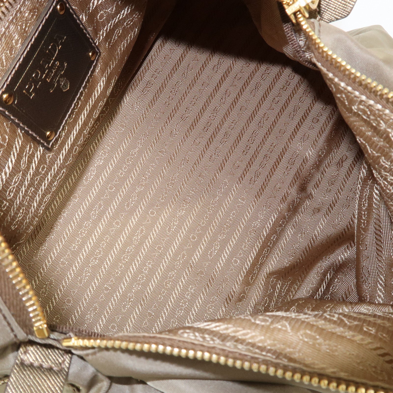 PRADA Logo Nylon Saffiano Leather Shoulder Bag Hand Bag Khaki