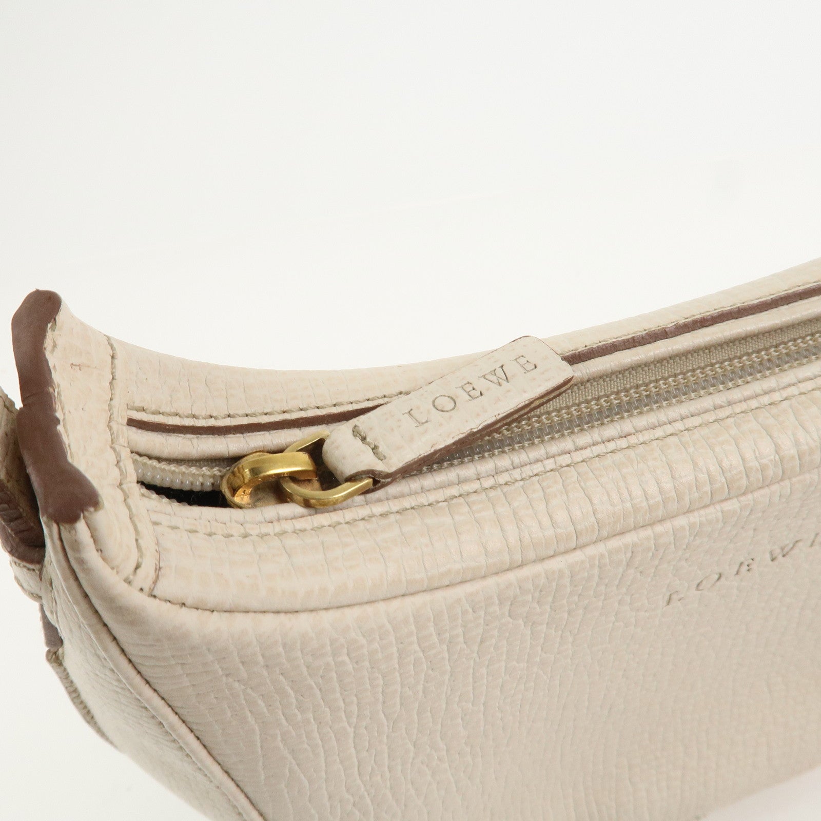 LOEWE Logo Leather 2Way Shoulder Bag Hand Bag Ivory
