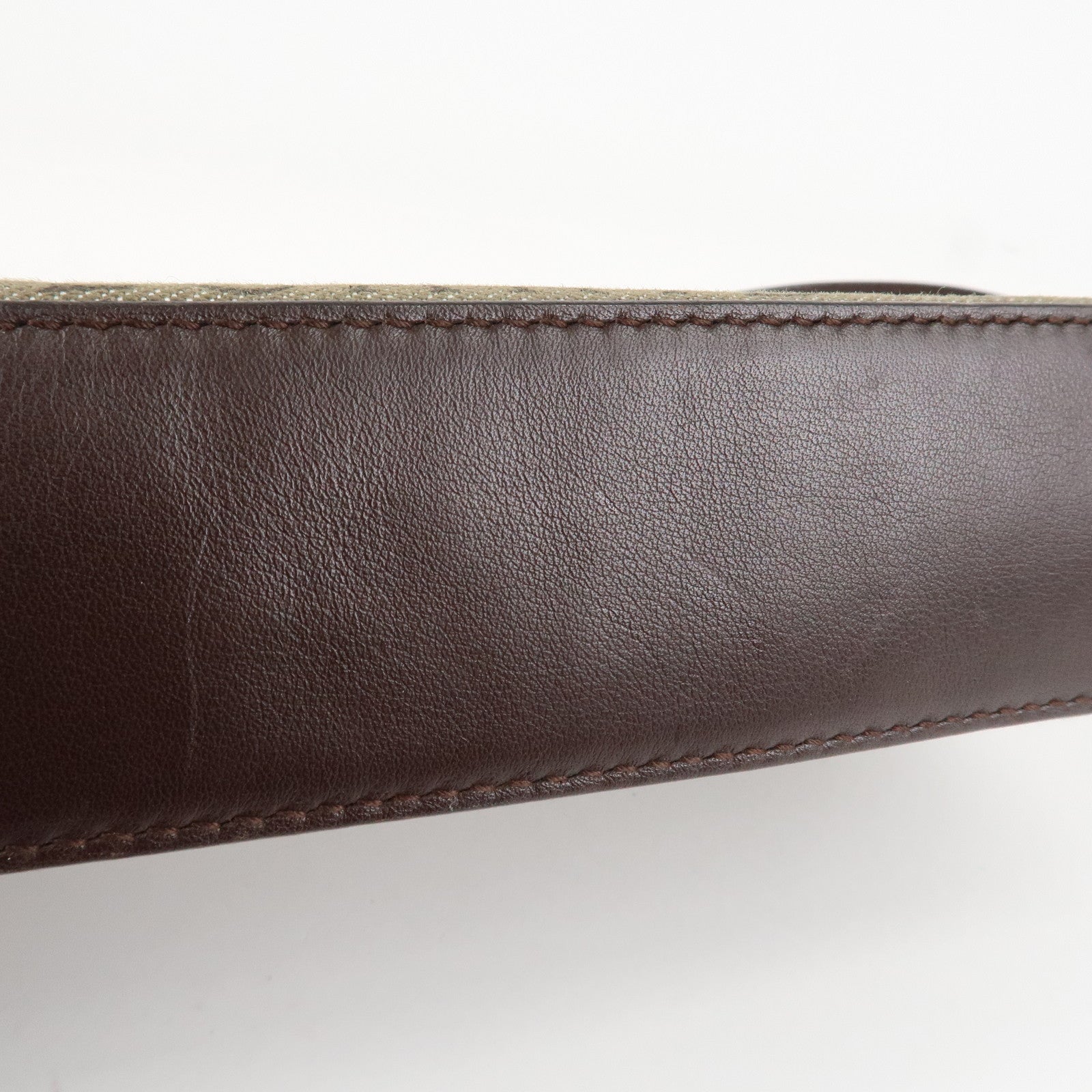 BVLGARI Logo Mania Canvas Leather Shoulder Bag khaki Dark Brown Used