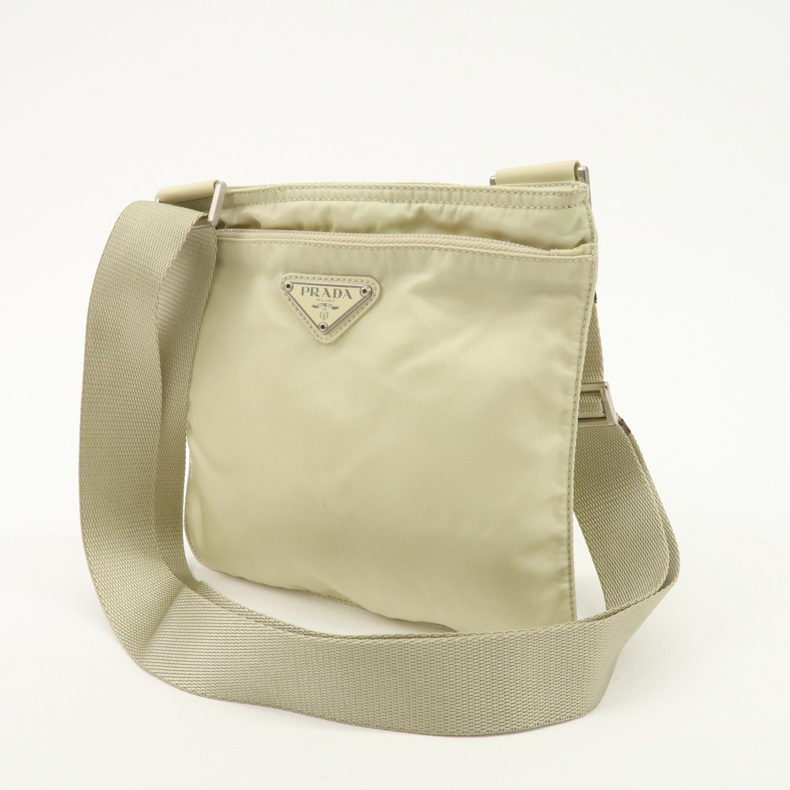 PRADA Triangle Logo Nylon Shoulder Bag Crossbody Bag Beige B7372 Used