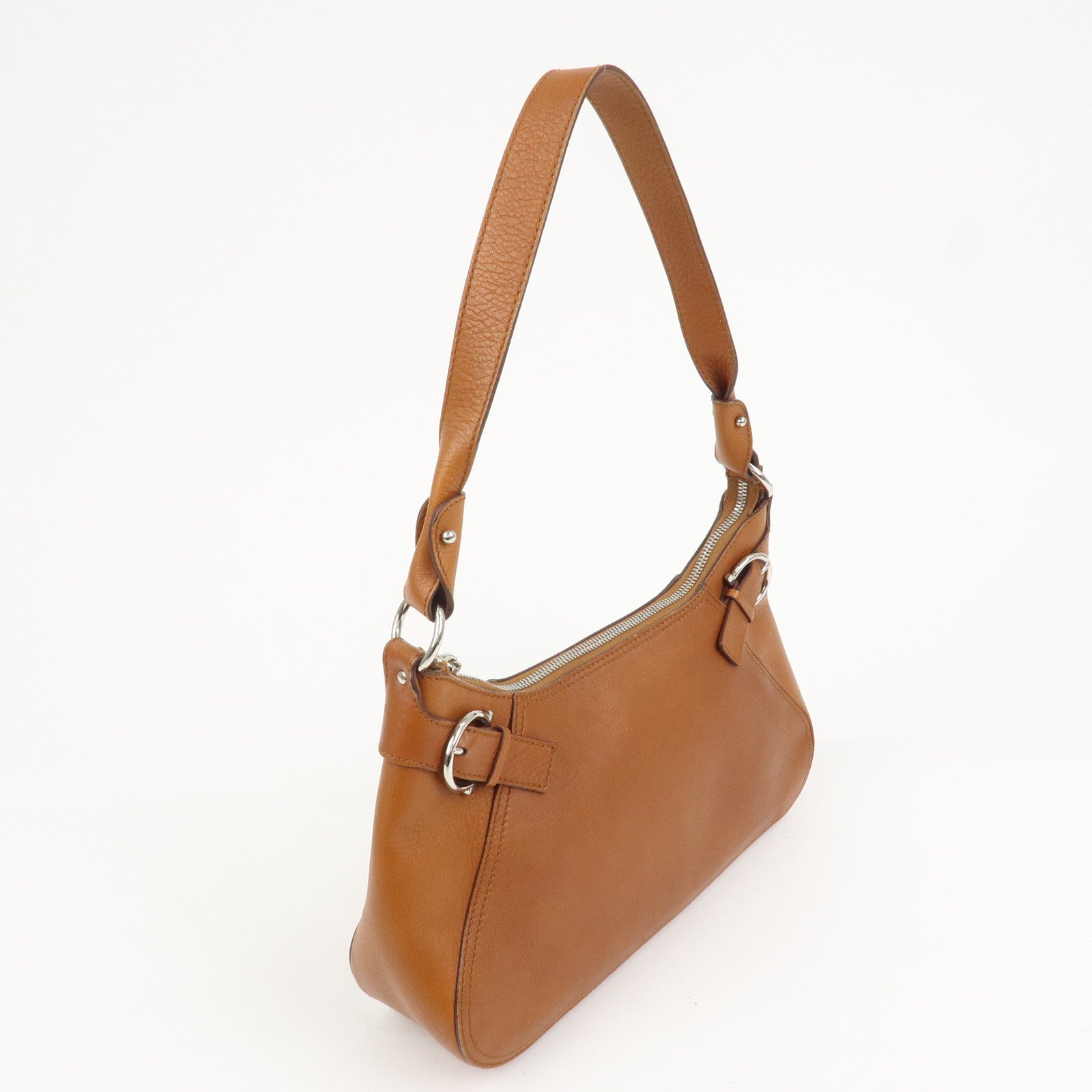 Ferragamo Gancini Leather Shoulder Bag Hand Bag Brown