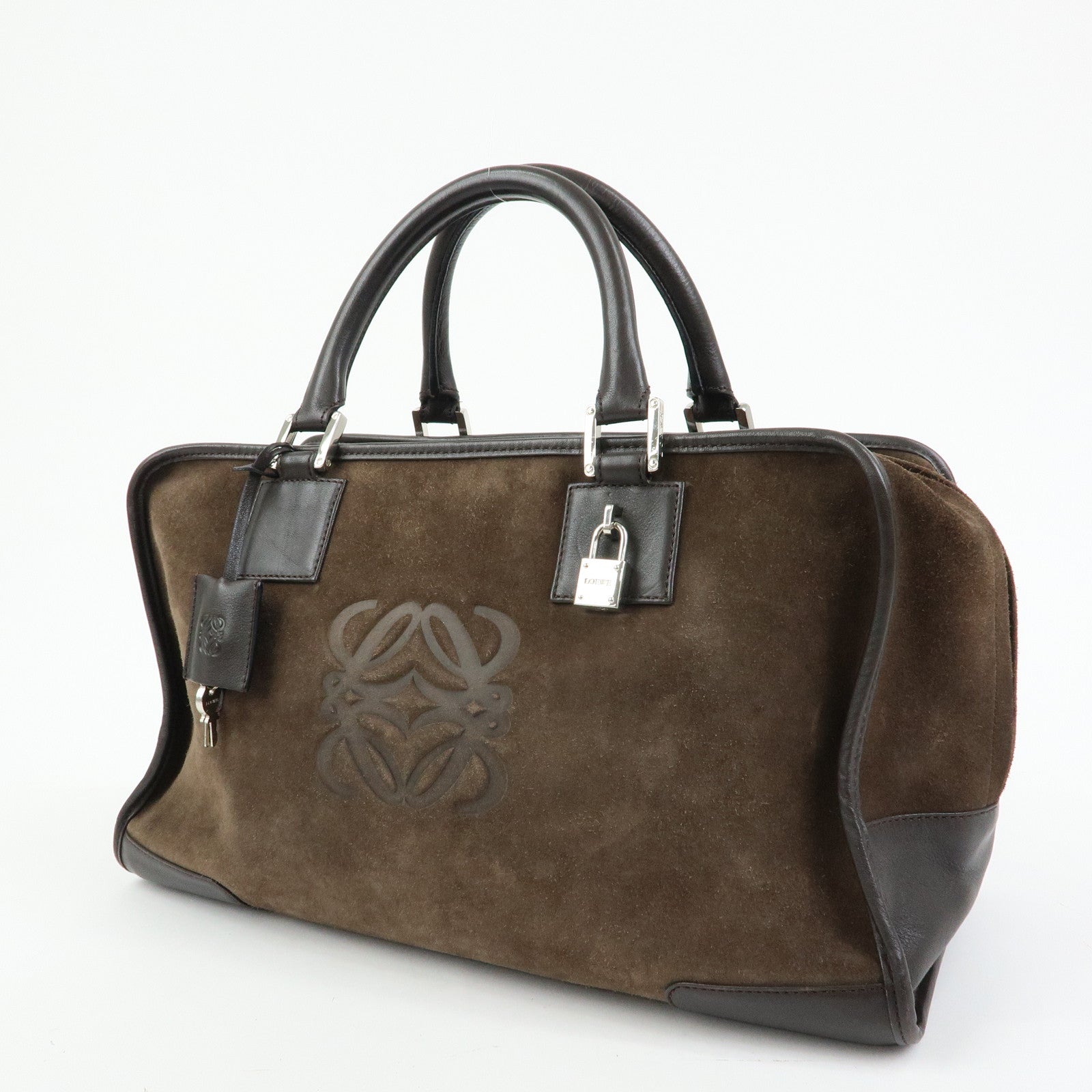LOEWE Anagram Amazona36 Suede Leather Hand Bag Boston Bag Brown