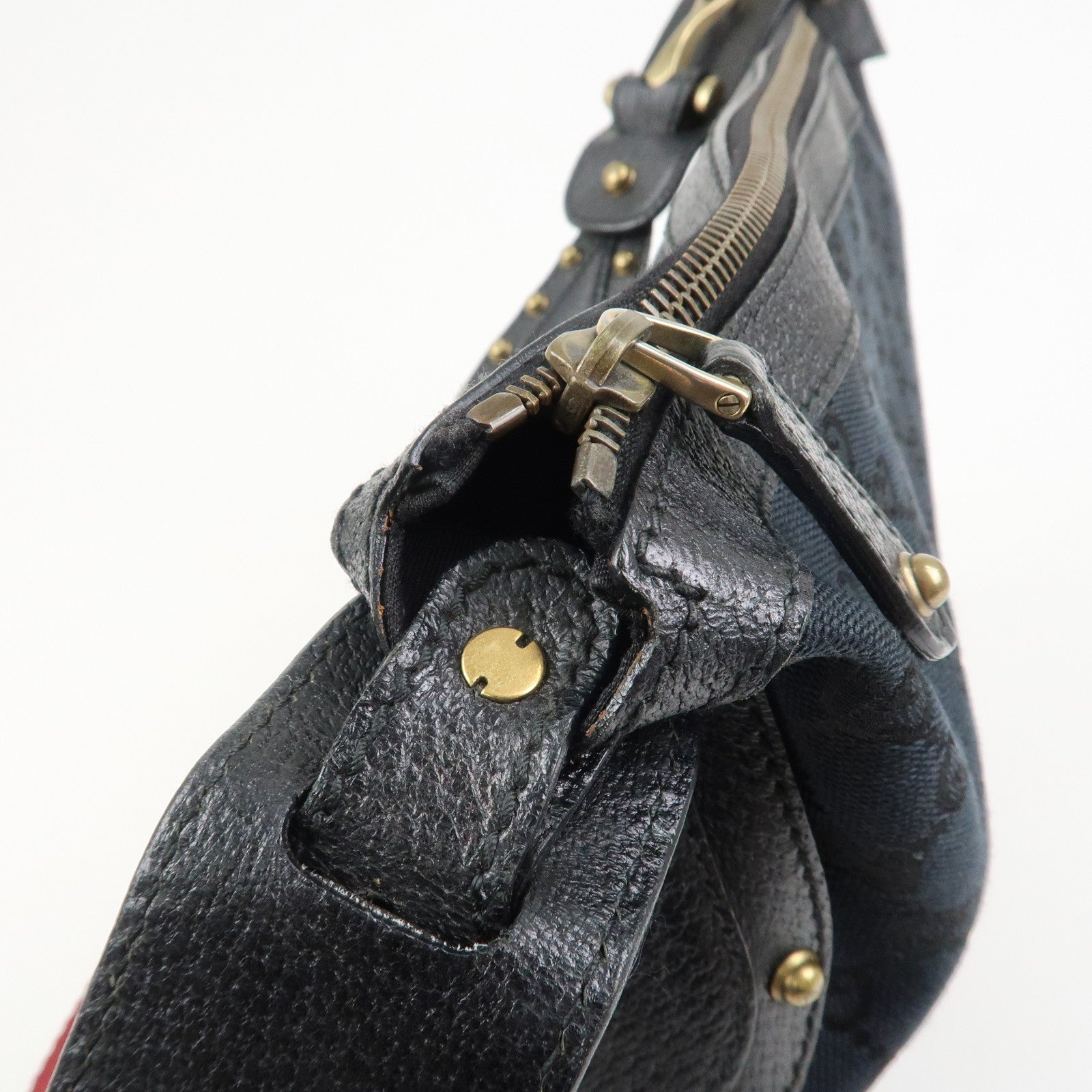 GUCCI Sherry GG Canvas Leather Studs Shoulder Bag Black 144011