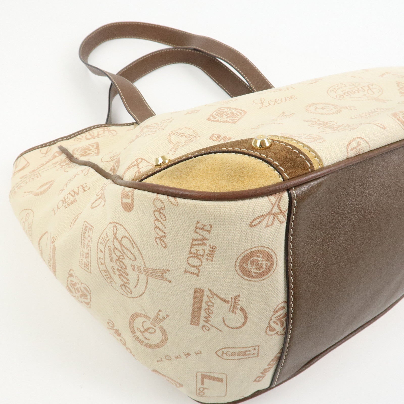 LOEWE Anagram Canvas Leather Suede Tote Bag Shoulder Bag Ivory