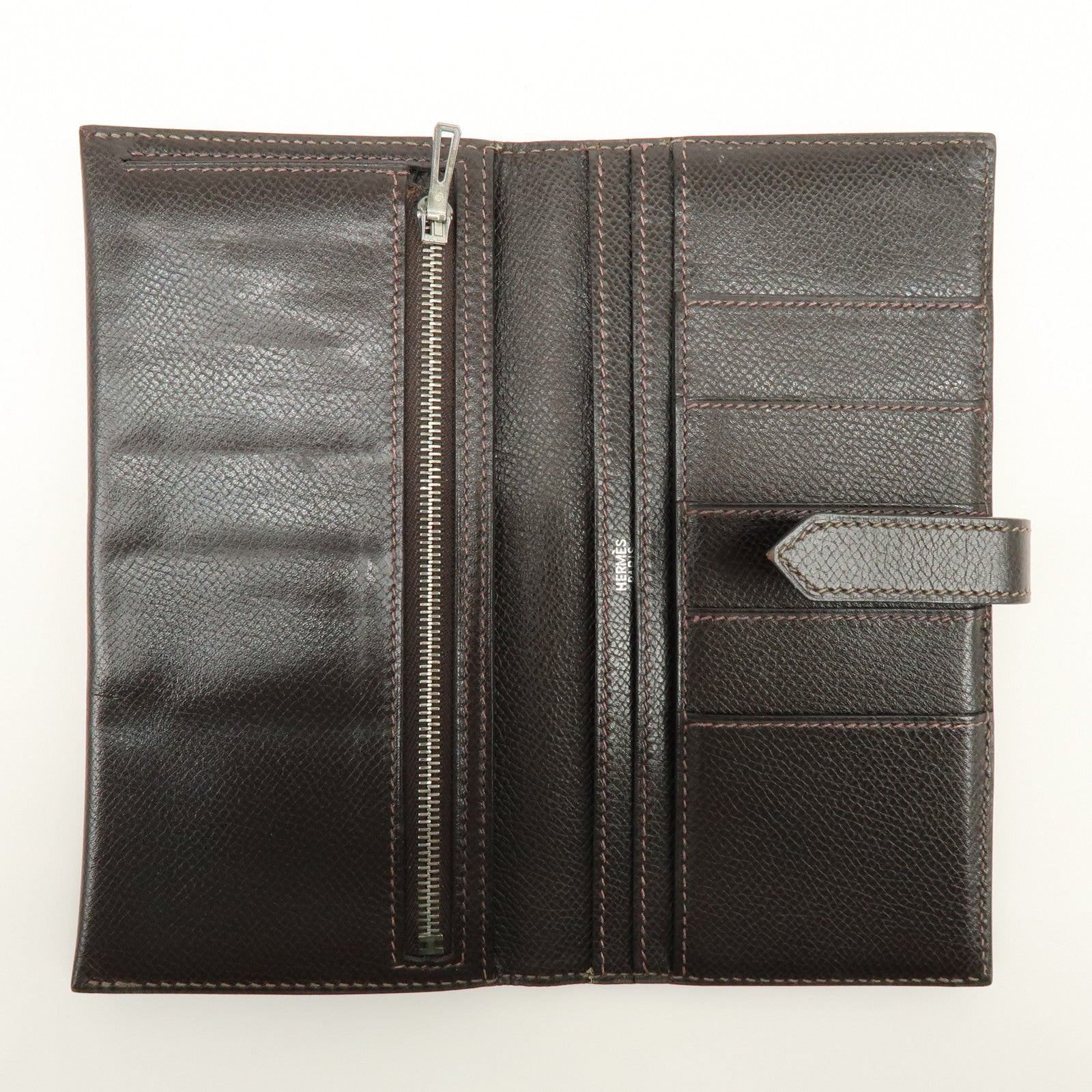 HERMES Béarn Classic Courchevel Long Wallet P Stamped Dark Brown