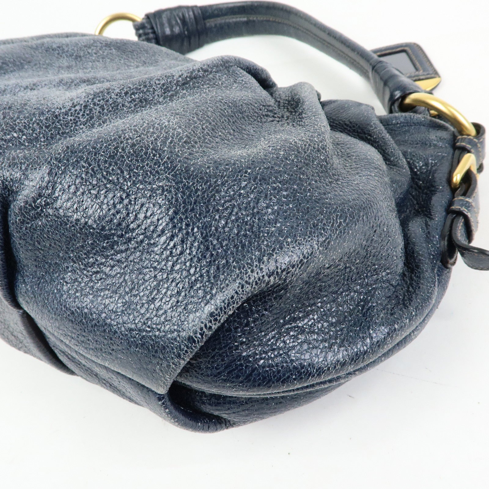 PRADA Leather Hand Bag Shoulder Bag Navy Blue 5782586