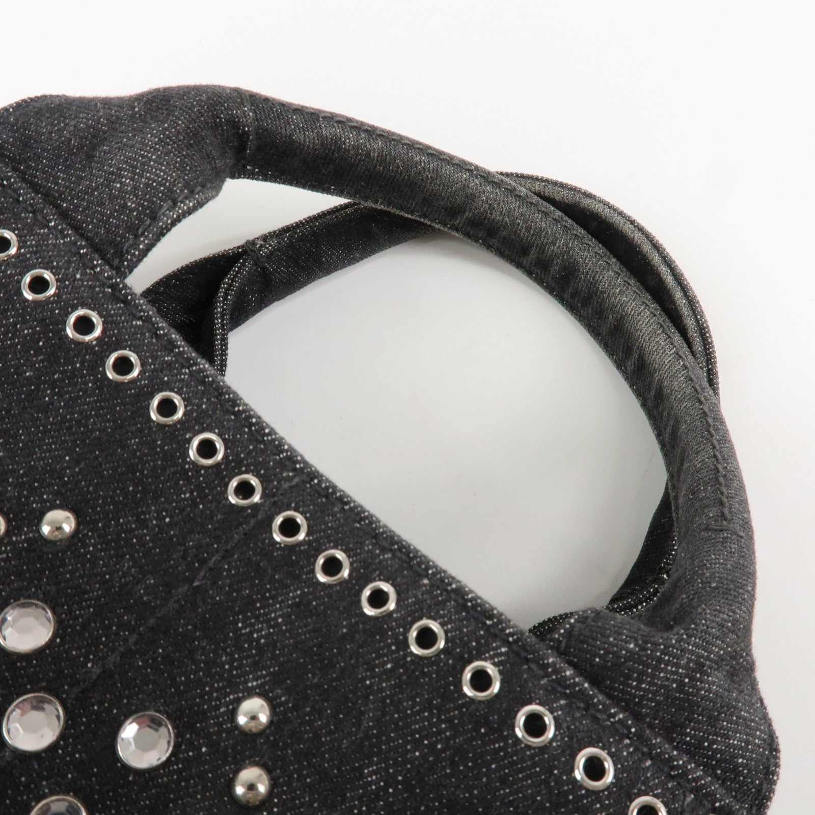 PRADA Canapa Mini Canvas Studs 2Way Shoulder Bag Hand Bag Black B2439G Used